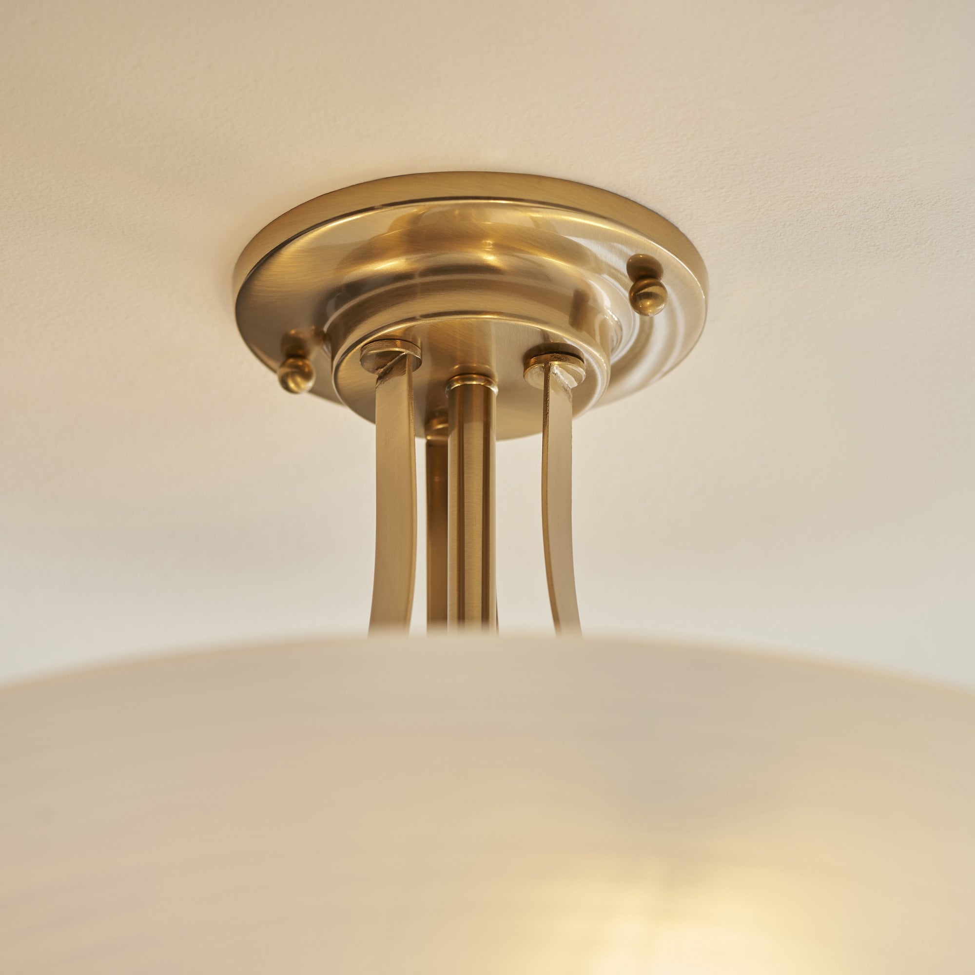 Endon Welles 3 Light Flush - Brushed Aged Brass Plate & White Glass
