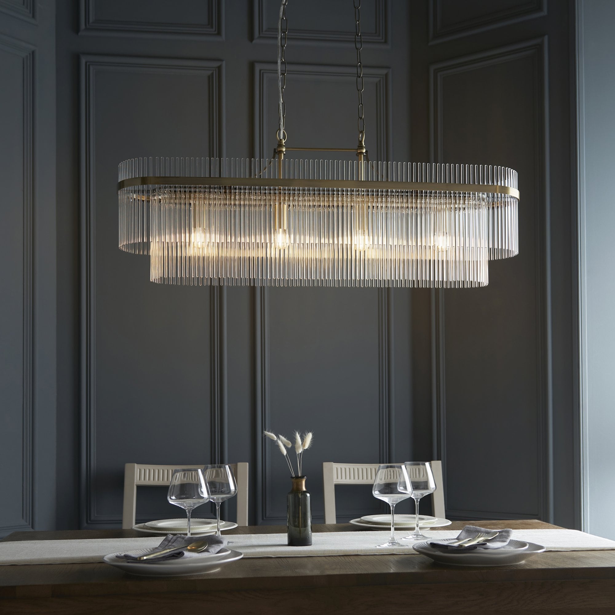 Endon Marietta 4 Light Pendant - Antique Brass Plate & Clear Glass