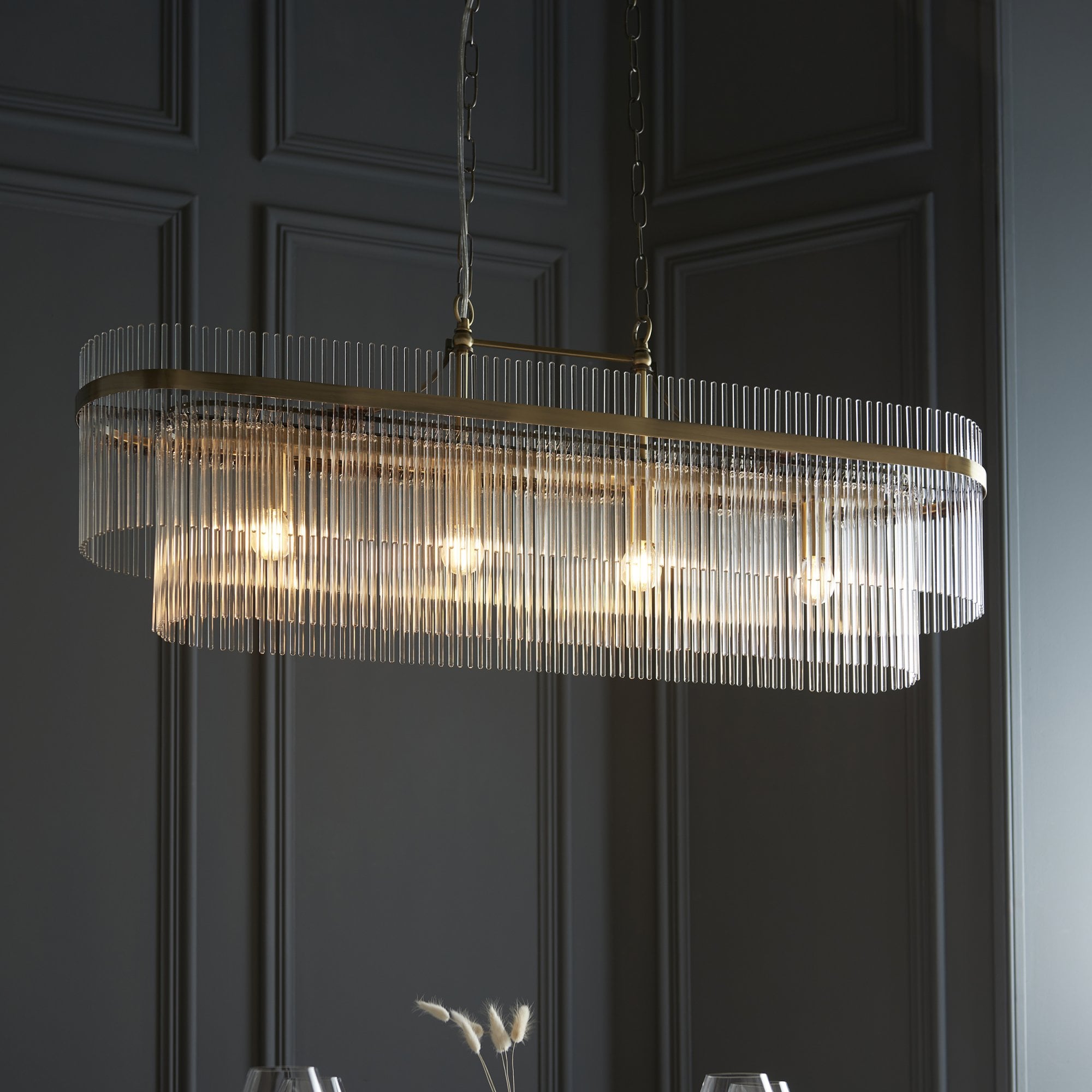Endon Marietta 4 Light Pendant - Antique Brass Plate & Clear Glass