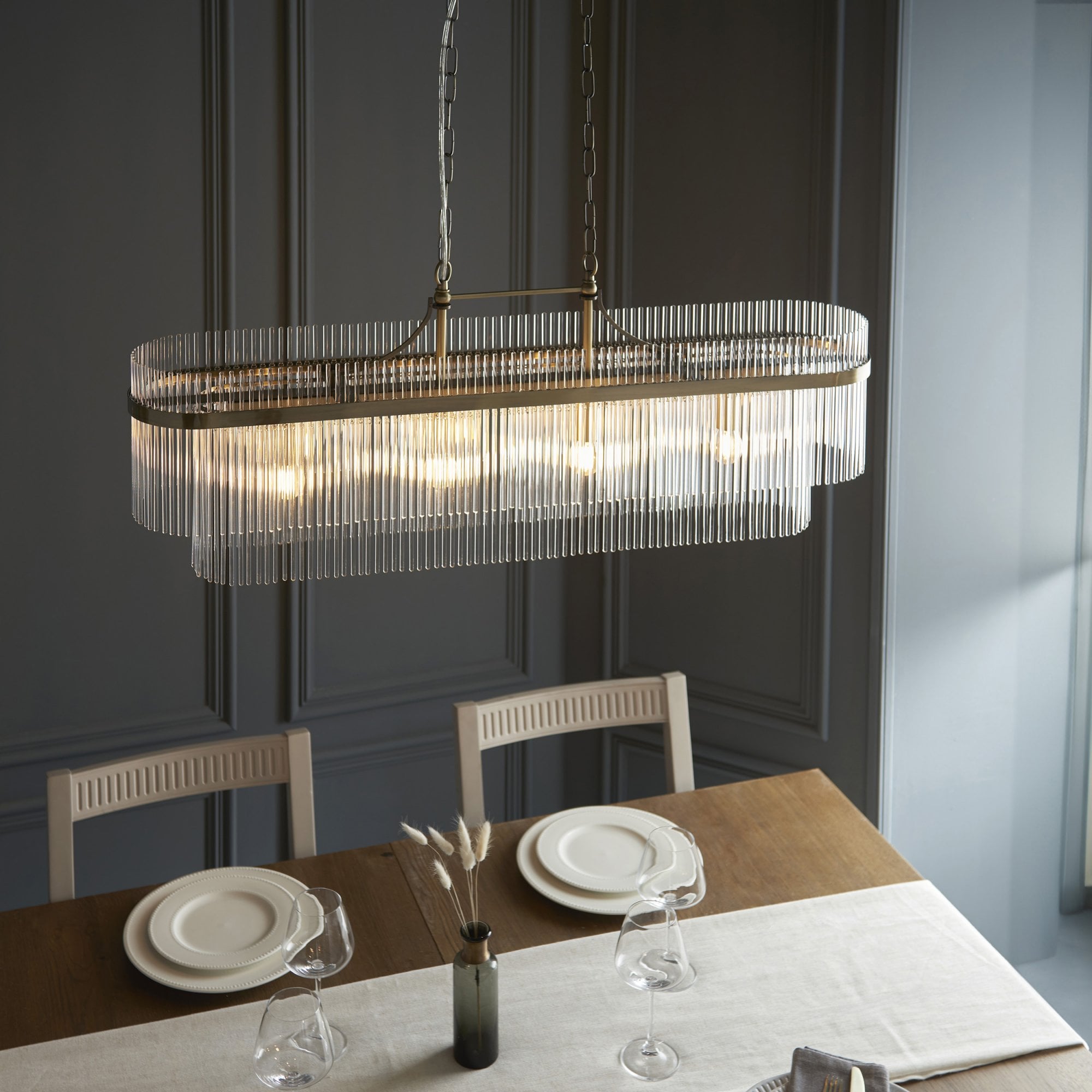 Endon Marietta 4 Light Pendant - Antique Brass Plate & Clear Glass