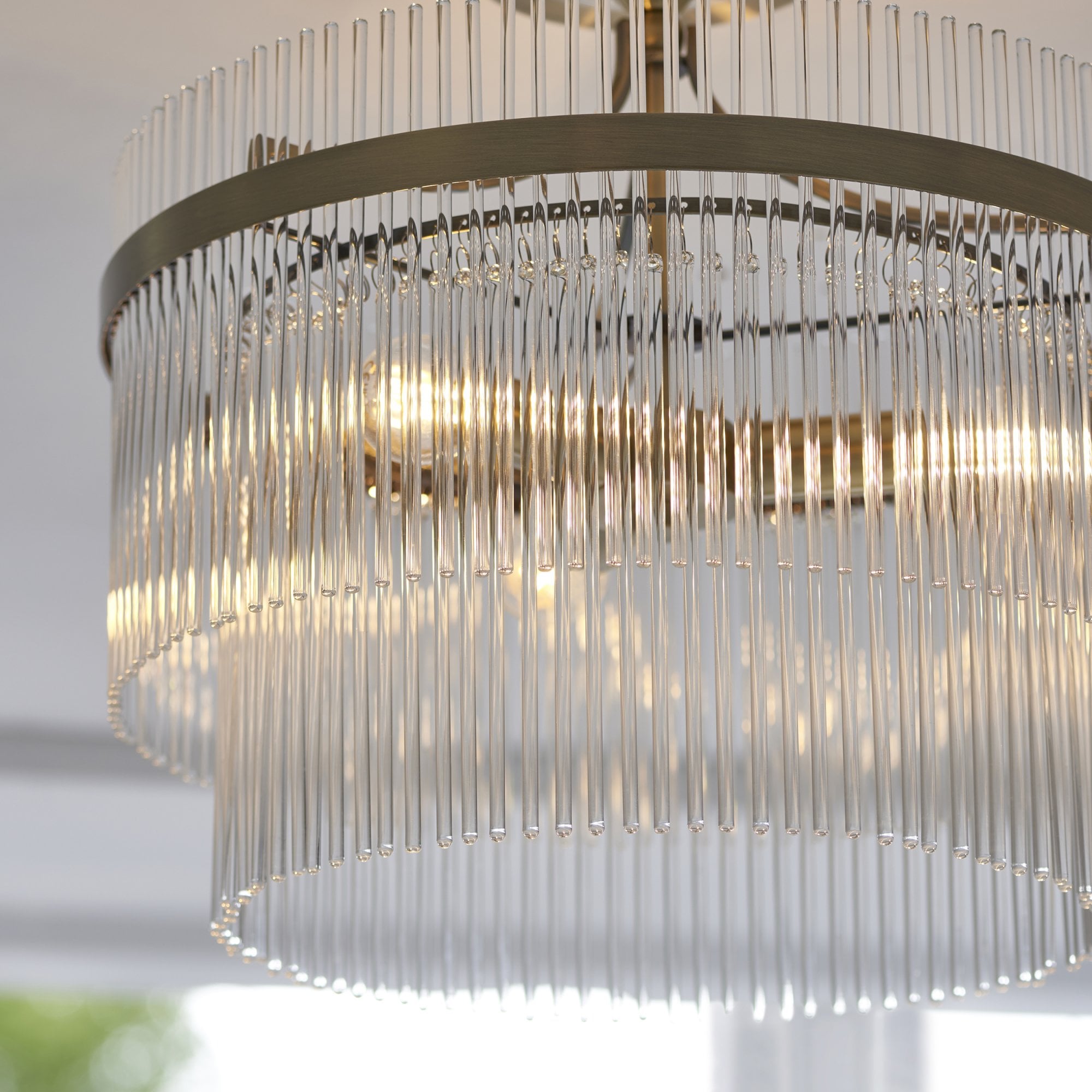 Endon Marietta 3 Light Semi Flush - Antique Brass Plate & Clear Glass
