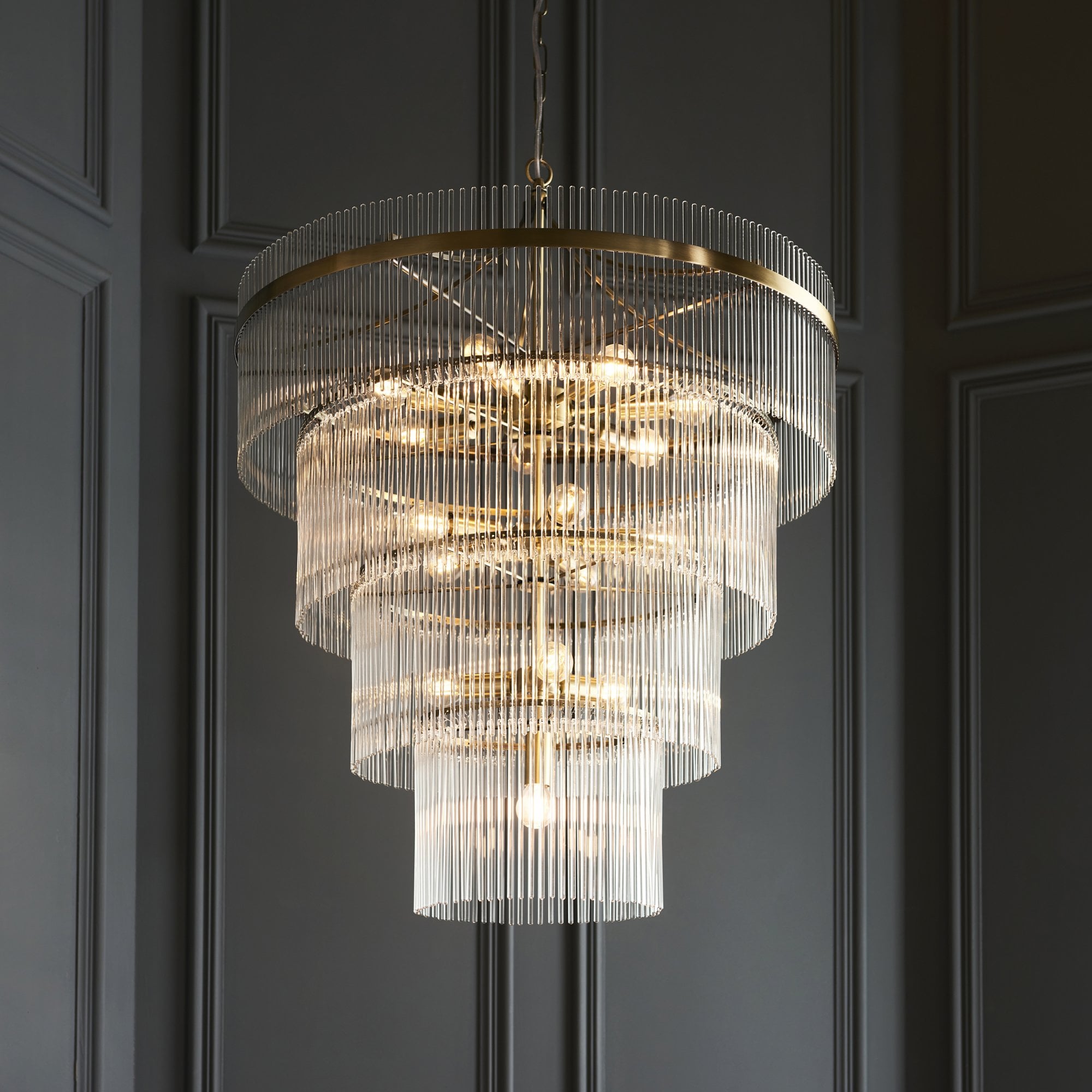 Endon Marietta 16 Light Pendant - Antique Brass Plate & Clear Glass