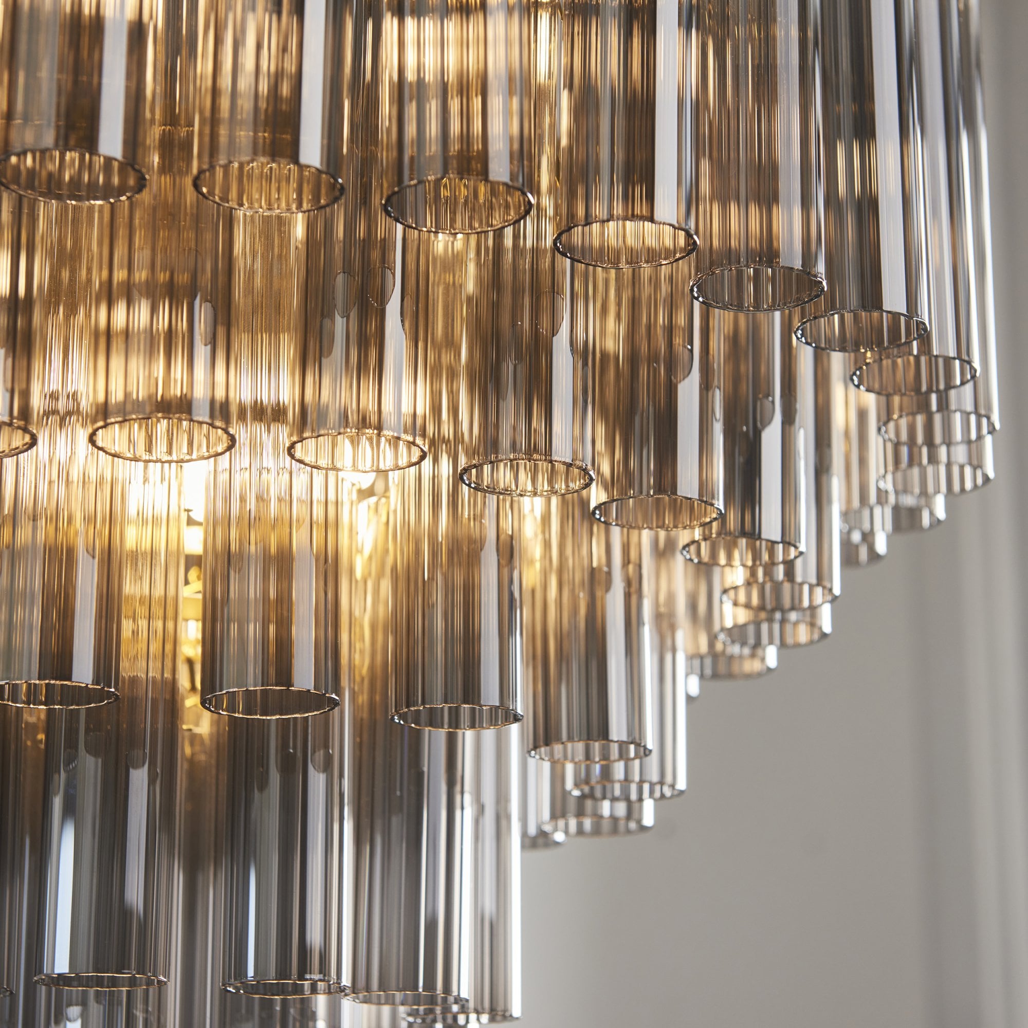 Endon Toulouse 12 Light Pendant - Satin Brass Plate & Smokey Grey Lustre Glass