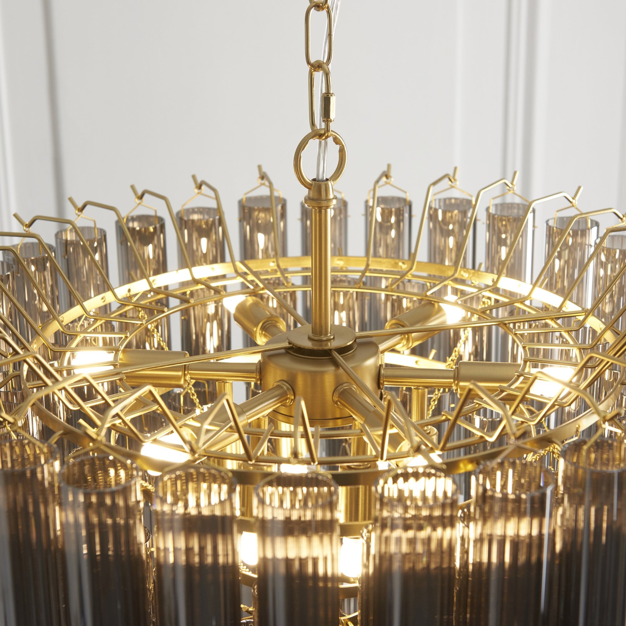 Endon Toulouse 12 Light Pendant - Satin Brass Plate & Smokey Grey Lustre Glass