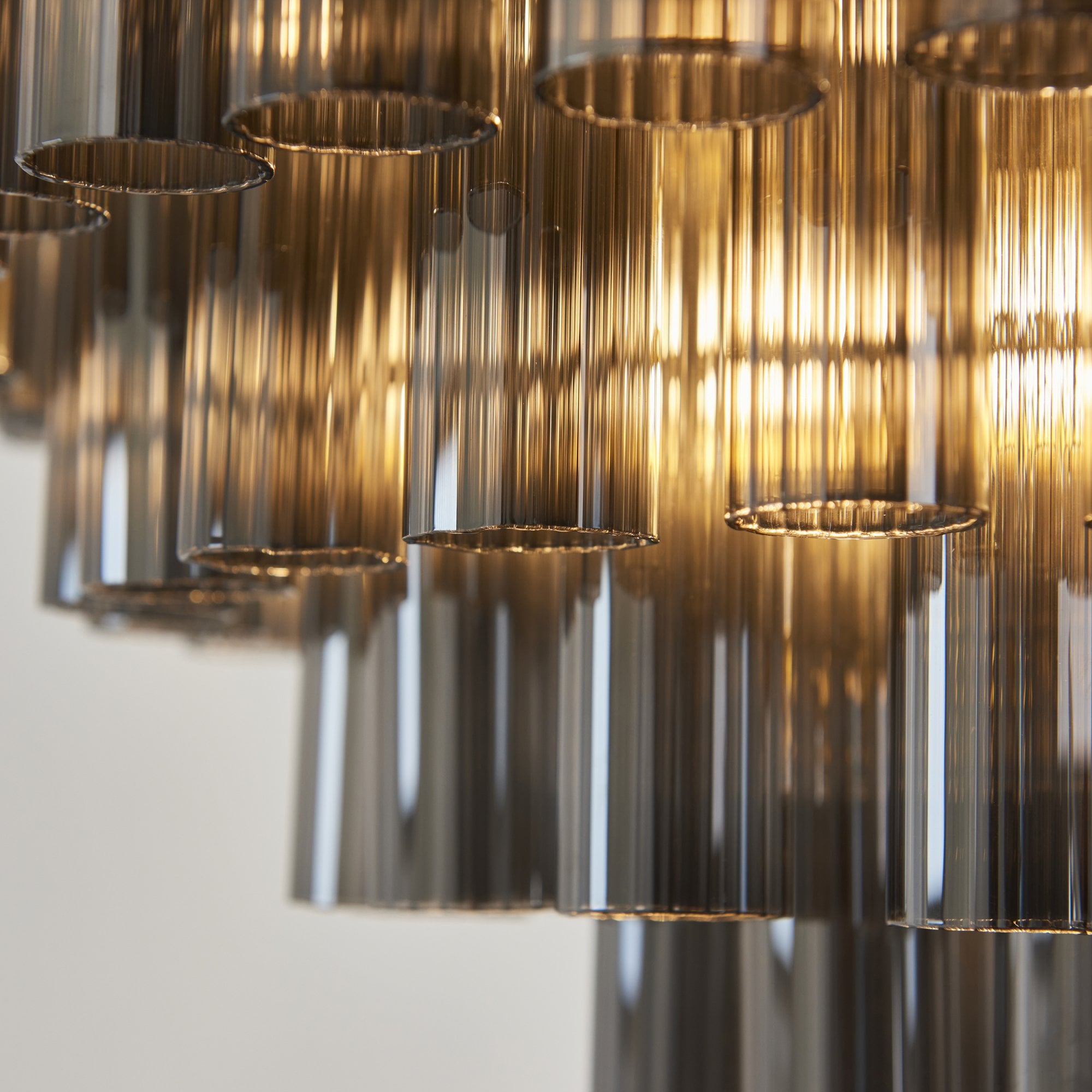 Endon Toulouse 12 Light Pendant - Satin Brass Plate & Smokey Grey Lustre Glass