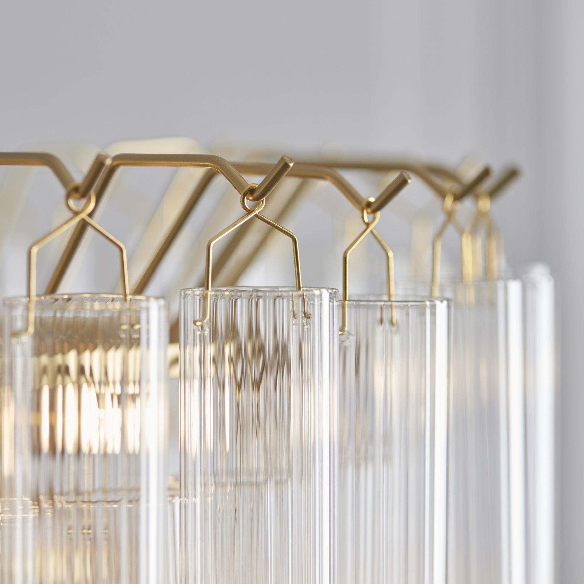 Endon Toulouse 12 Light Pendant - Satin Brass Plate & Clear Ribbed Glass - Angled Edge