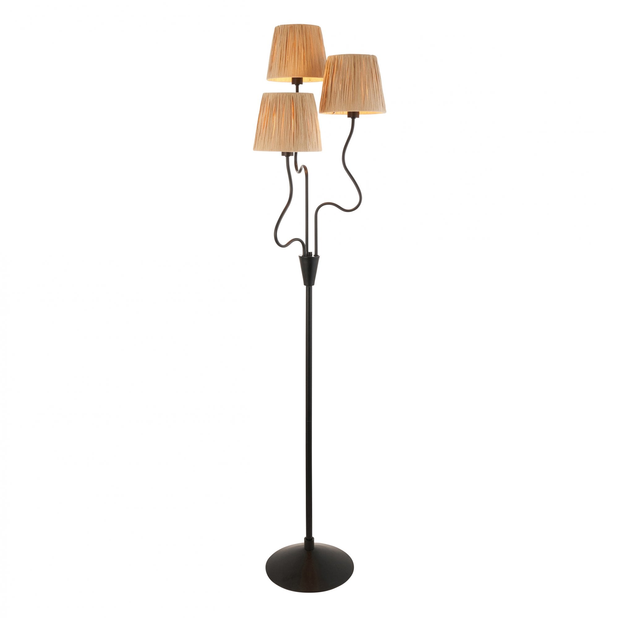 Endon Wriggle 3 Light Floor - Matt Black & Natural Raffia