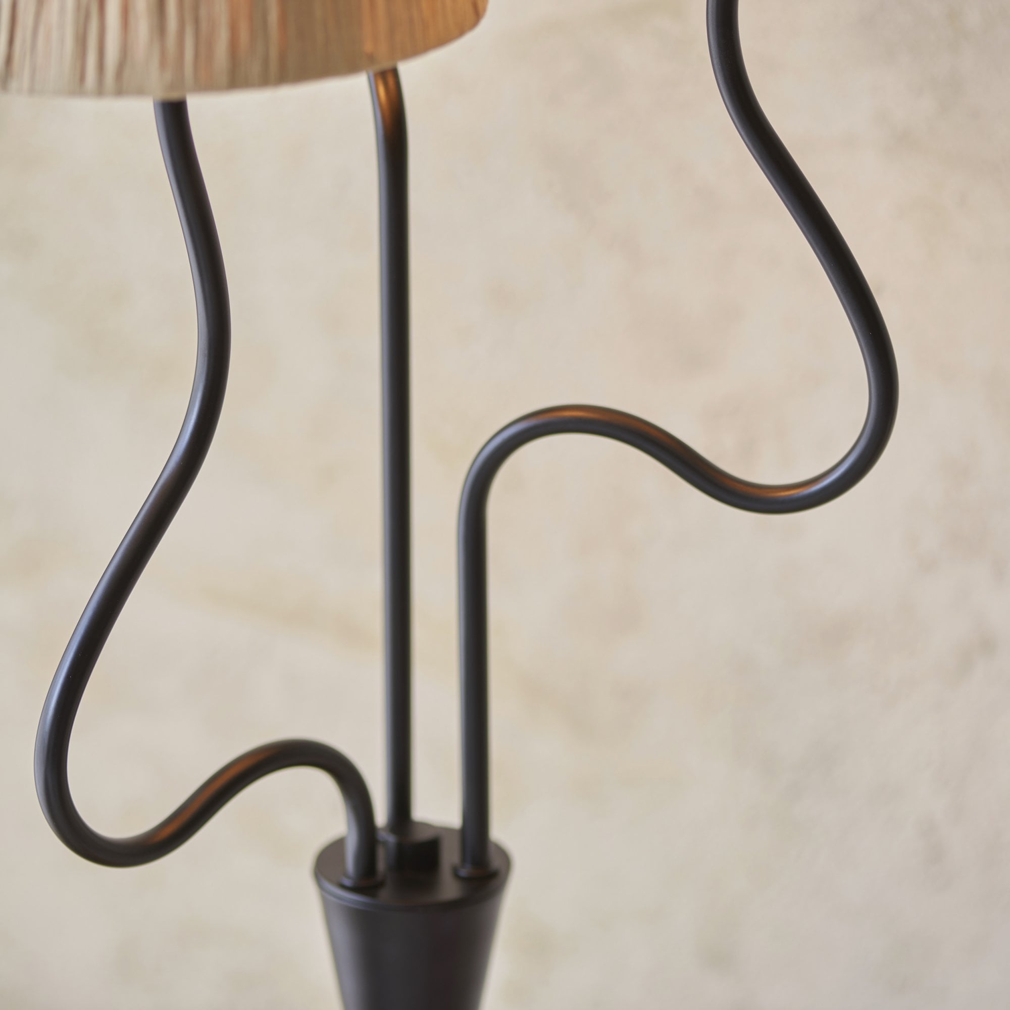 Endon Wriggle 3 Light Floor - Matt Black & Natural Raffia
