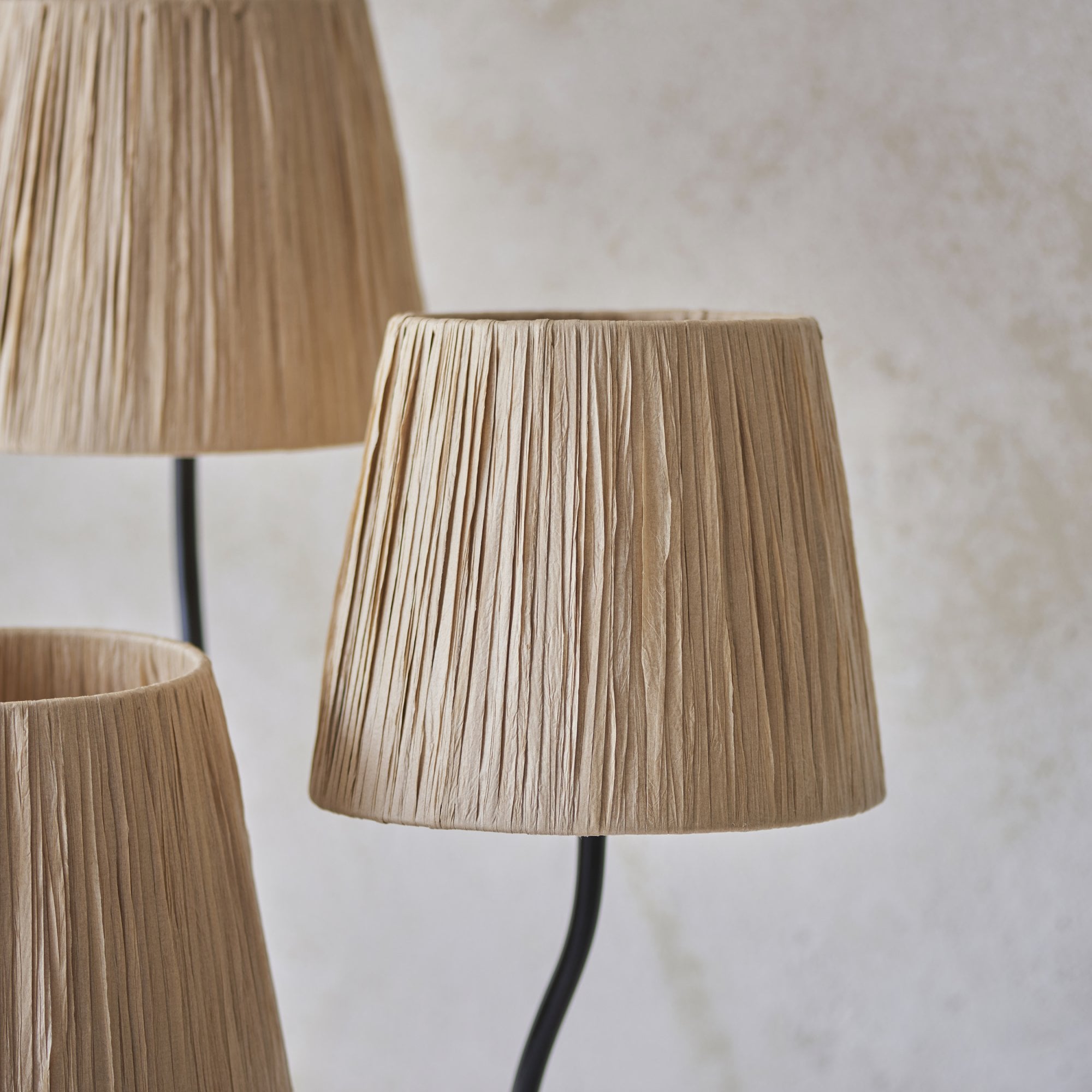 Endon Wriggle 3 Light Floor - Matt Black & Natural Raffia