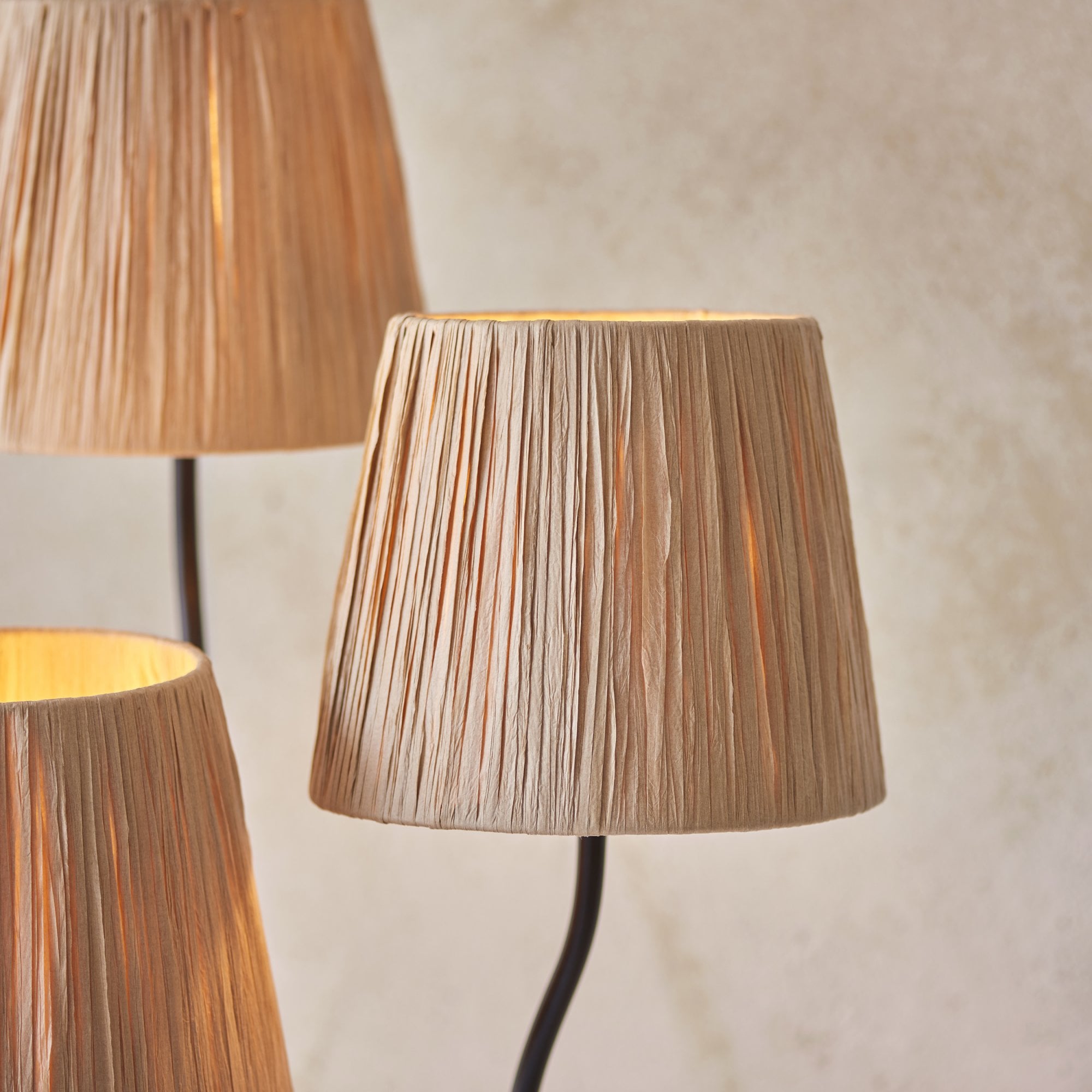 Endon Wriggle 3 Light Floor - Matt Black & Natural Raffia
