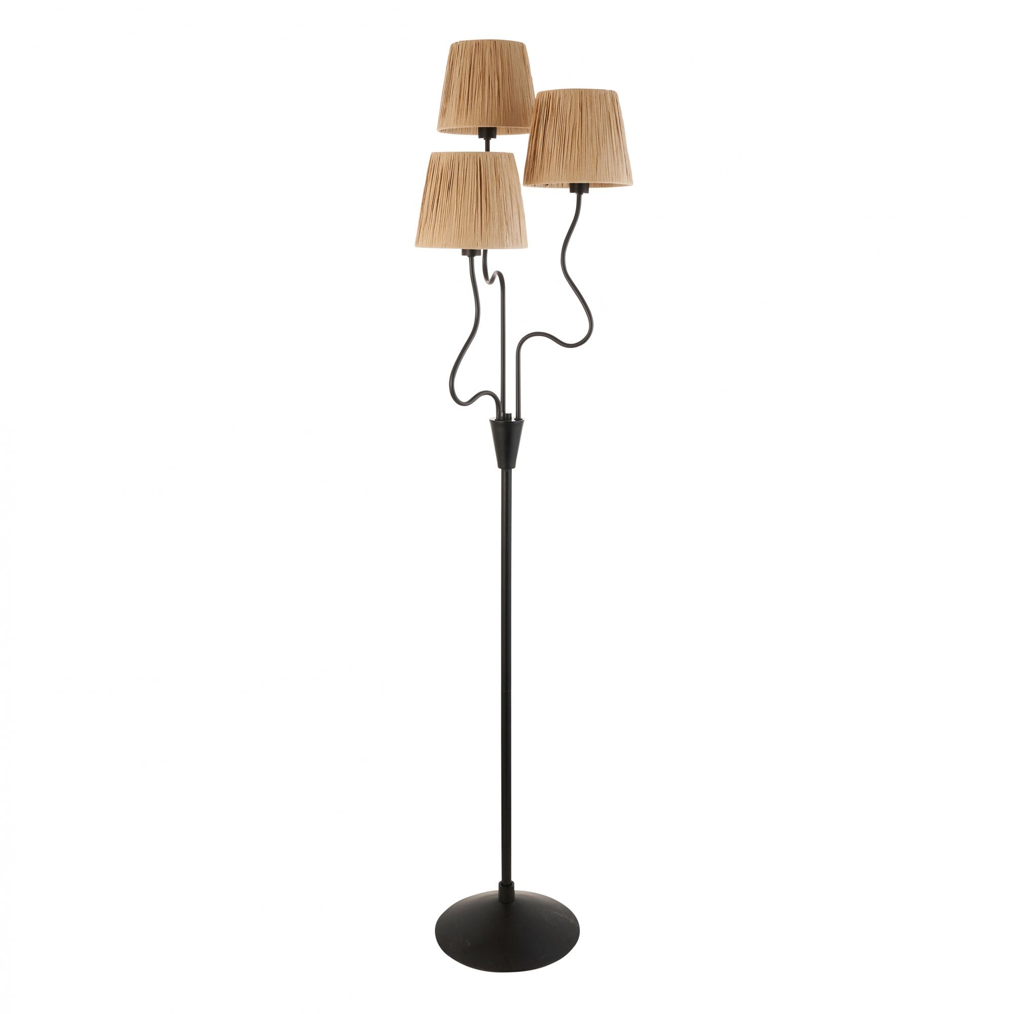 Endon Wriggle 3 Light Floor - Matt Black & Natural Raffia