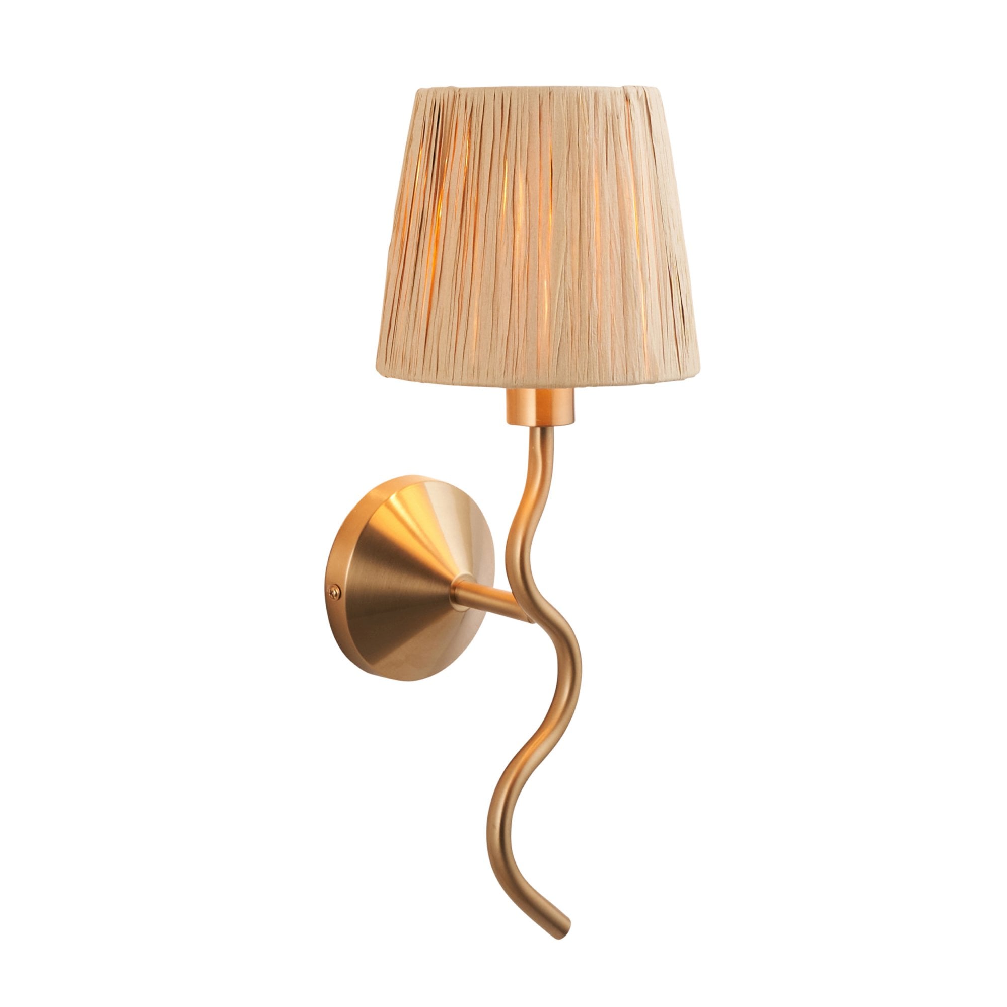 Endon Wriggle Single Light Wall - Brushed Aged Brass Plate & Natural Raffia