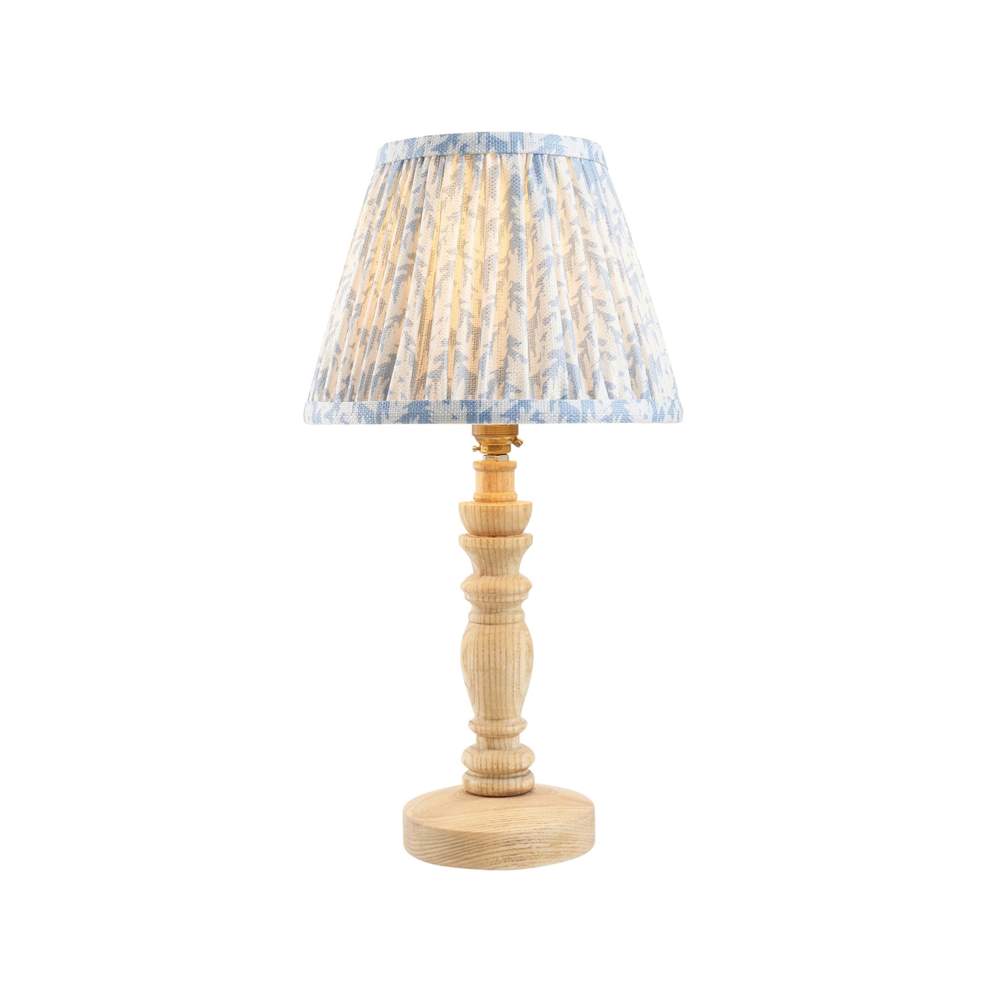 Endon Bibury Natural Ash Wood Table Lamp & Leaf 20cm Shell Bay Blue Shade