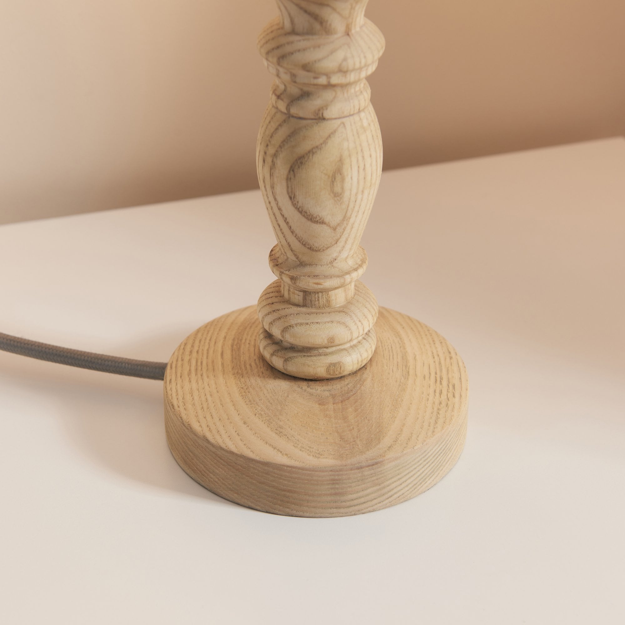 Endon Bibury Natural Ash Wood Table Lamp & Leaf 20cm Shell Bay Blue Shade
