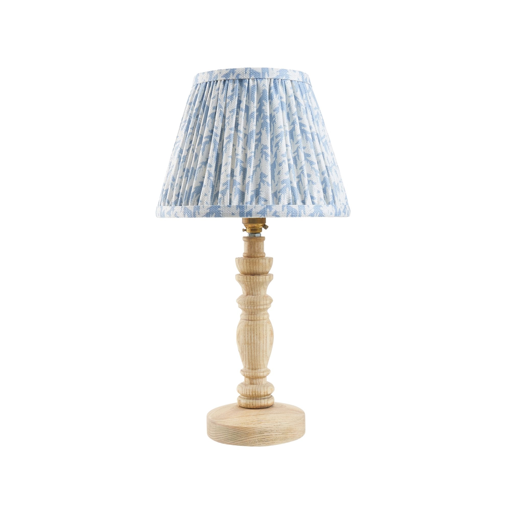 Endon Bibury Natural Ash Wood Table Lamp & Leaf 20cm Shell Bay Blue Shade
