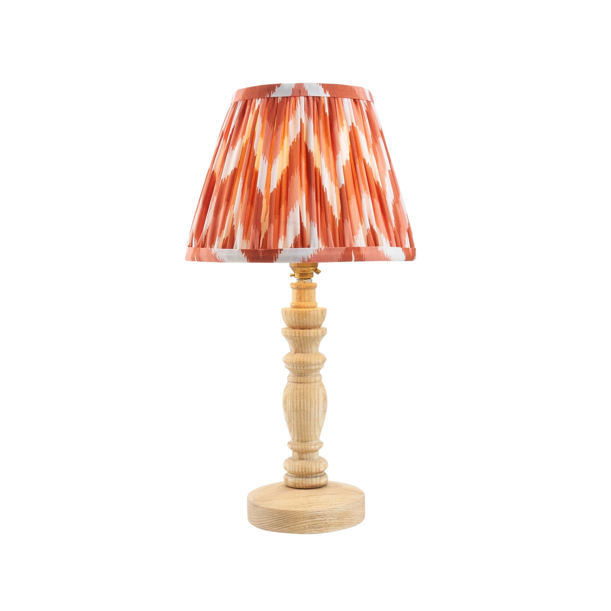 Endon Bibury Natural Ash Wood Table Lamp & Zigzag 20cm Apricot Orange Shade