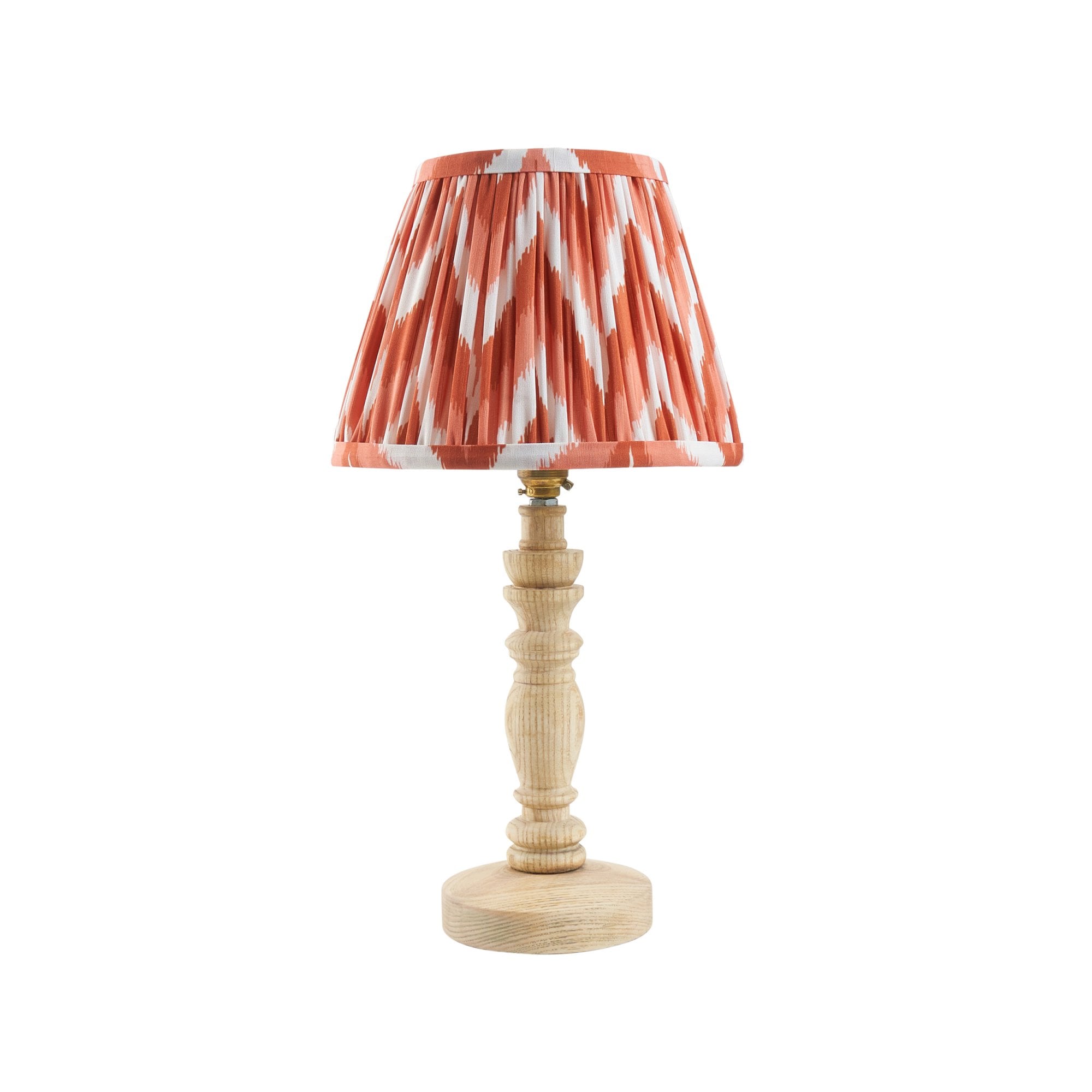 Endon Bibury Natural Ash Wood Table Lamp & Zigzag 20cm Apricot Orange Shade