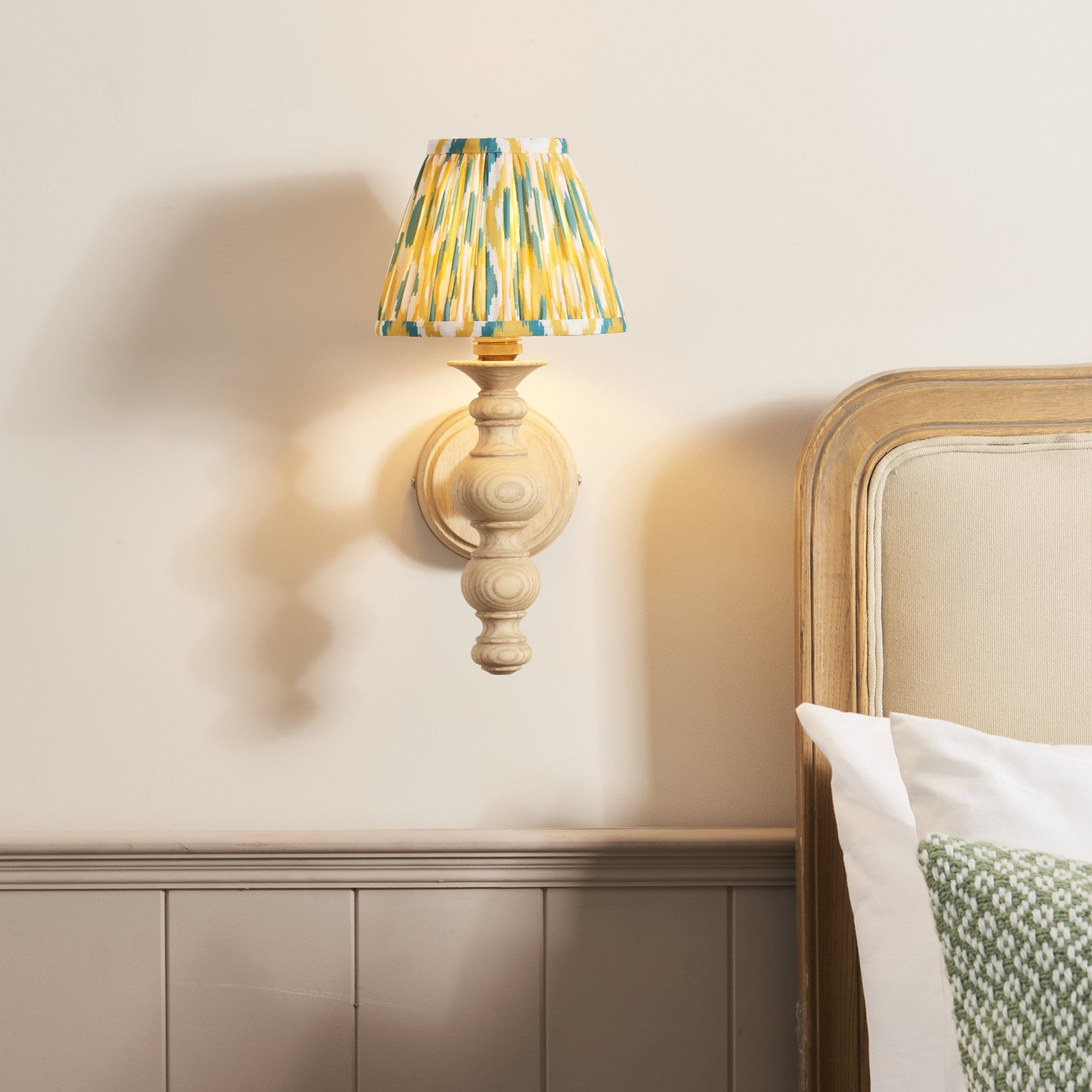 Endon Bibury Wall Light & Ikat 16cm Yellow & Jade Shade
