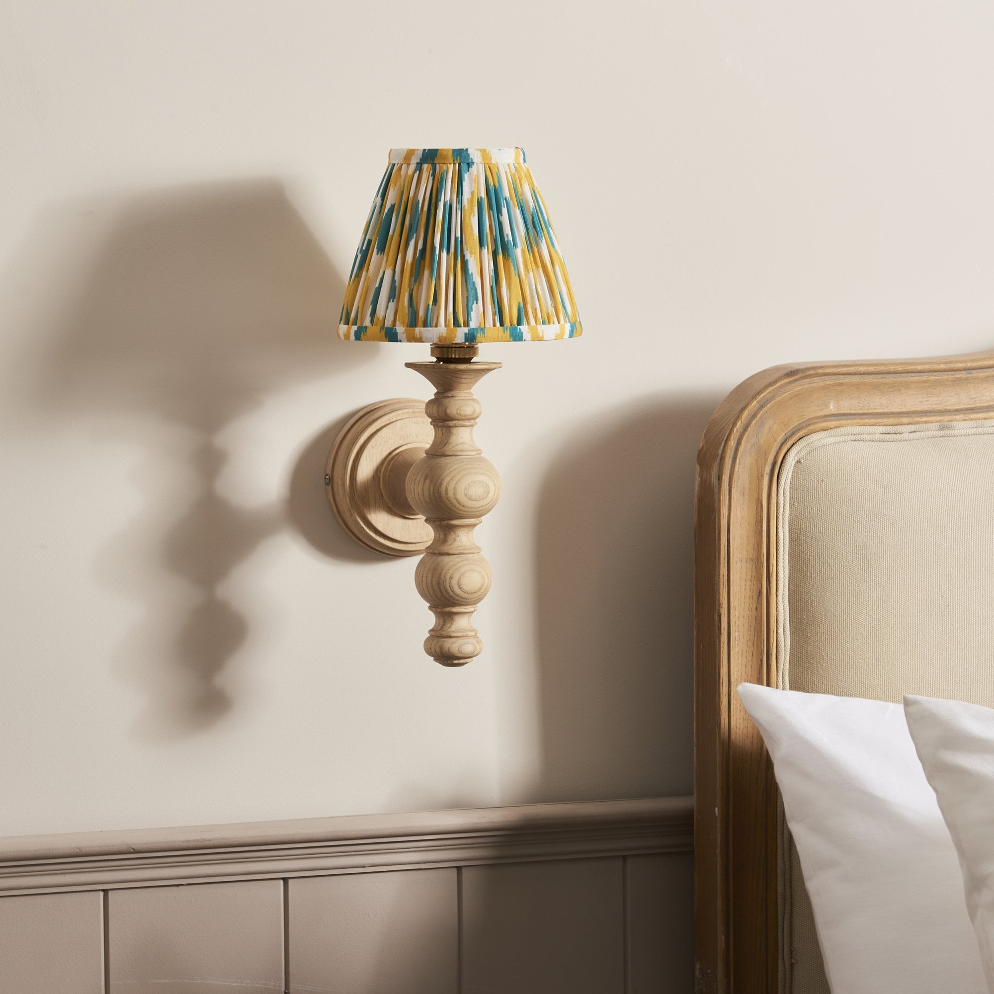 Endon Bibury Wall Light & Ikat 16cm Yellow & Jade Shade