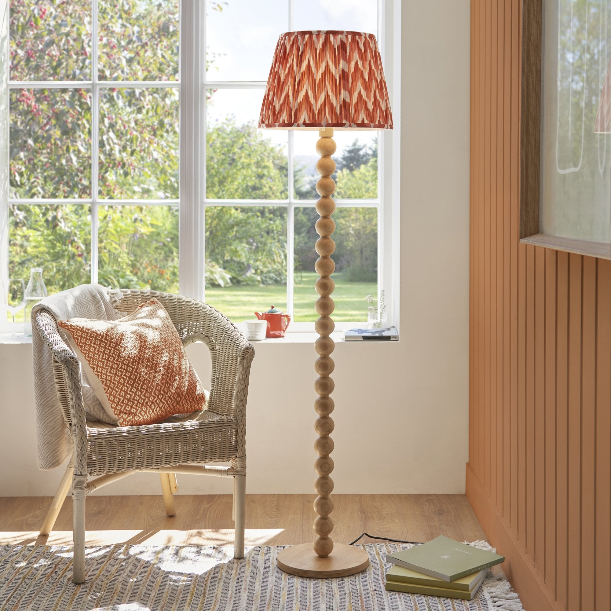 Endon Cane Floor Lamp & Zigzag 40cm Apricot Orange Shade