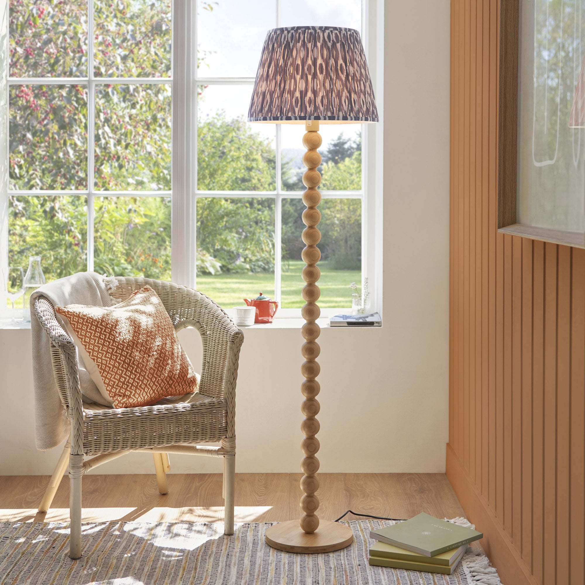 Endon Cane Floor Lamp & Ikat 40cm Pearl Grey Shade