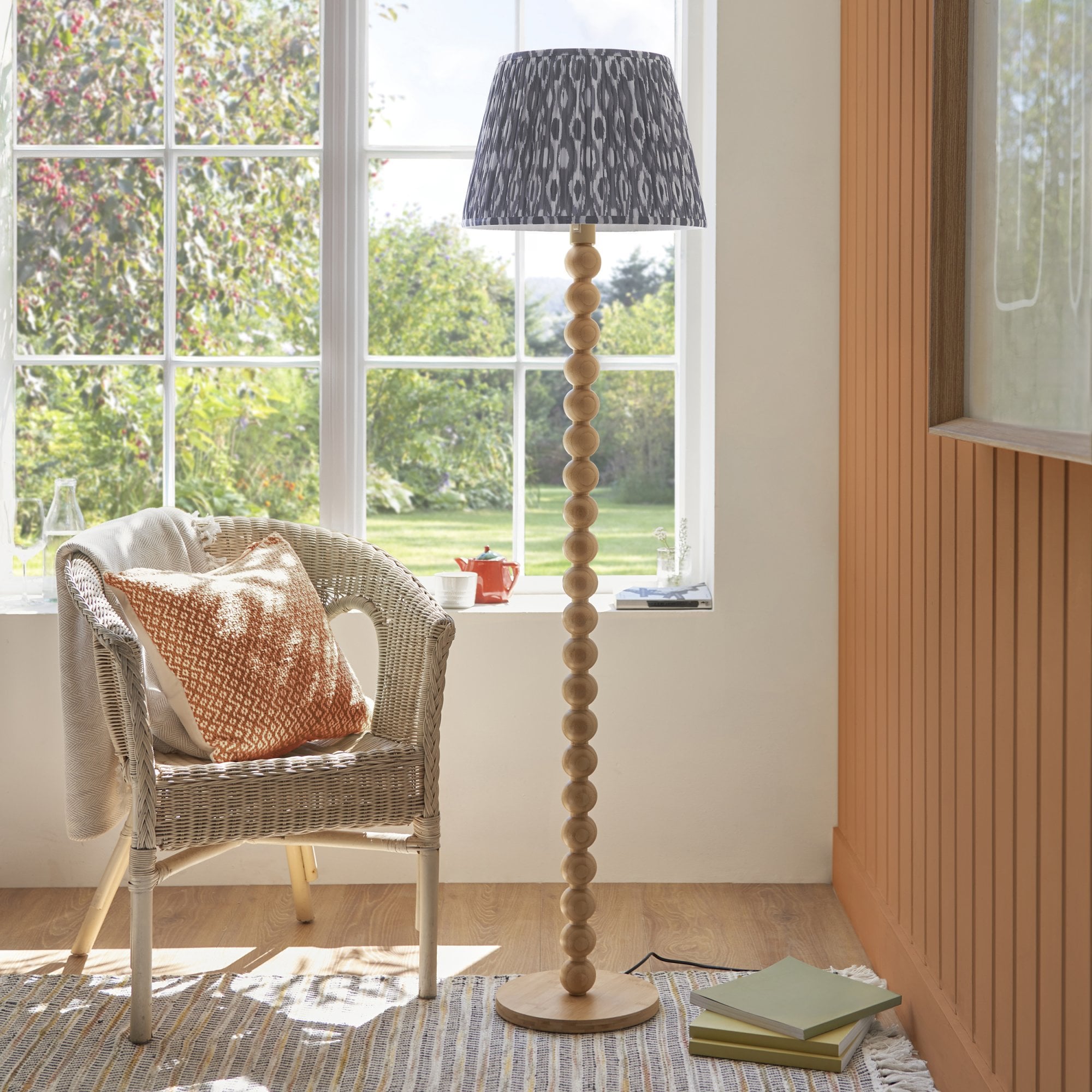 Endon Cane Floor Lamp & Ikat 40cm Pearl Grey Shade