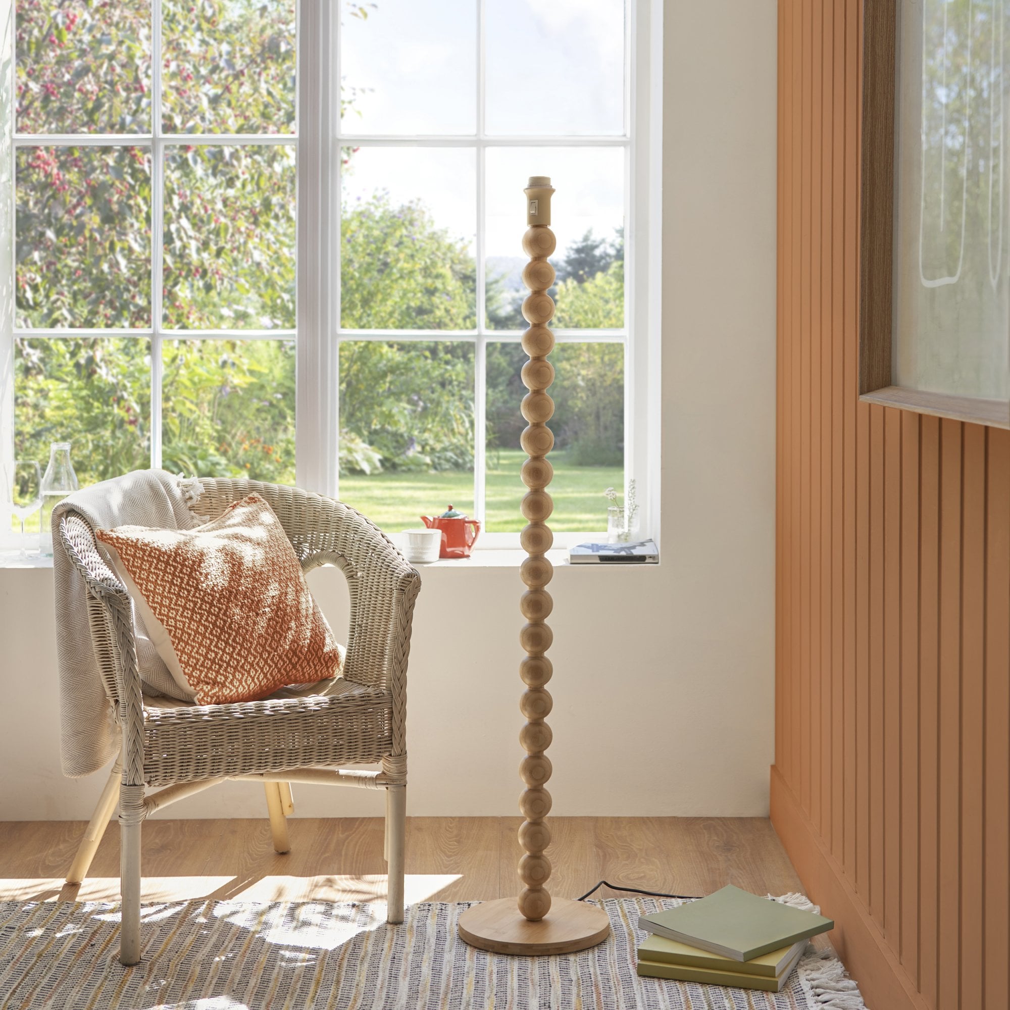 Endon Cane Floor Lamp & Ikat 40cm Pearl Grey Shade