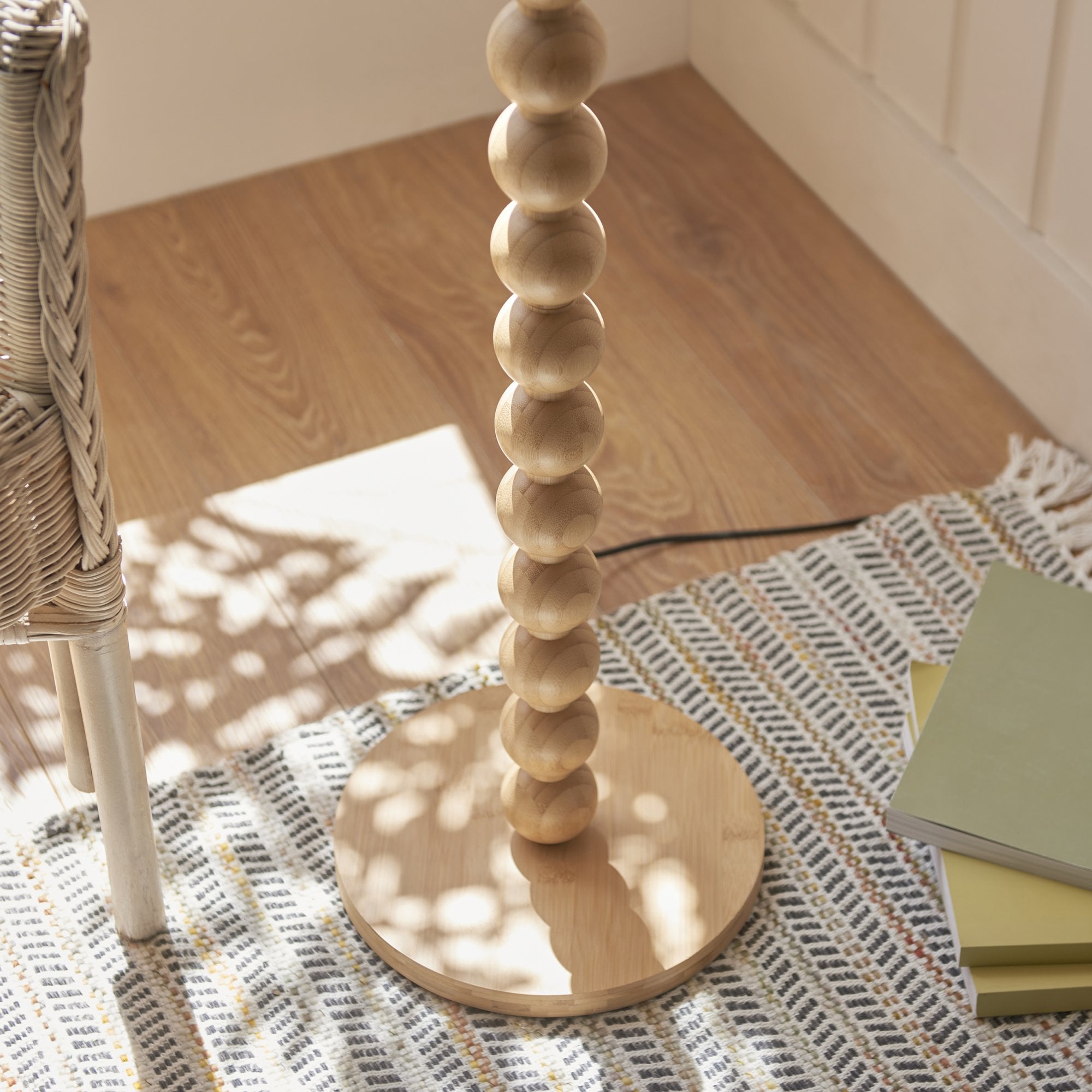 Endon Cane Floor Lamp & Ikat 40cm Pearl Grey Shade