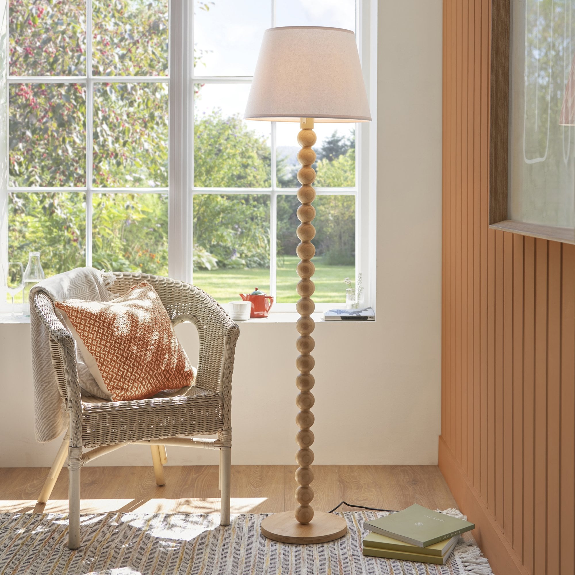 Endon Cane Floor Lamp & Ivy 40cm Vintage White Shade