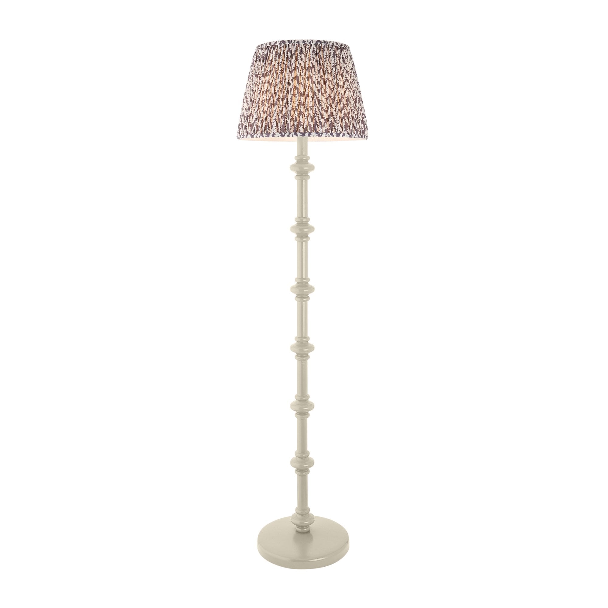 Endon Carnaby Satin Almond White Floor Lamp & Leaf 40cm Pearl Grey Shade