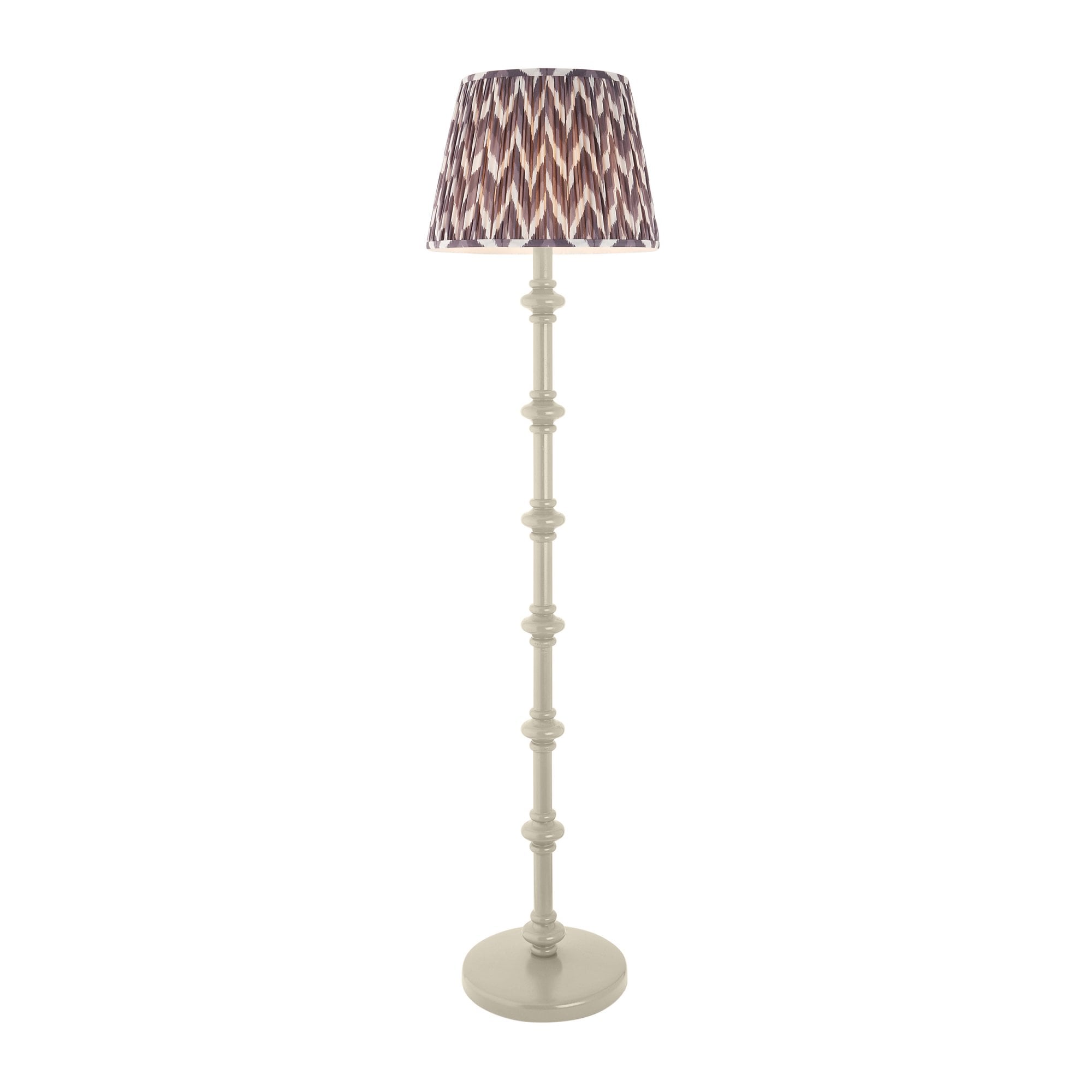 Endon Carnaby Satin Almond White Floor Lamp & Zigzag 40cm Pearl Grey Shade