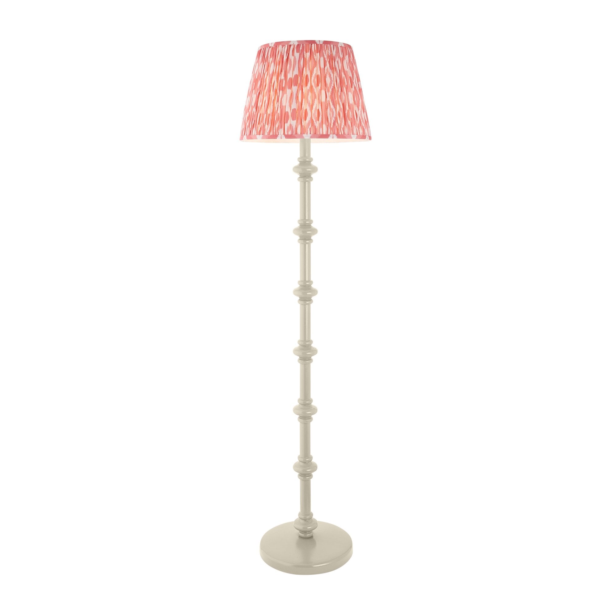 Endon Carnaby Satin Almond White Floor Lamp & Ikat 40cm Coral Pink Shade