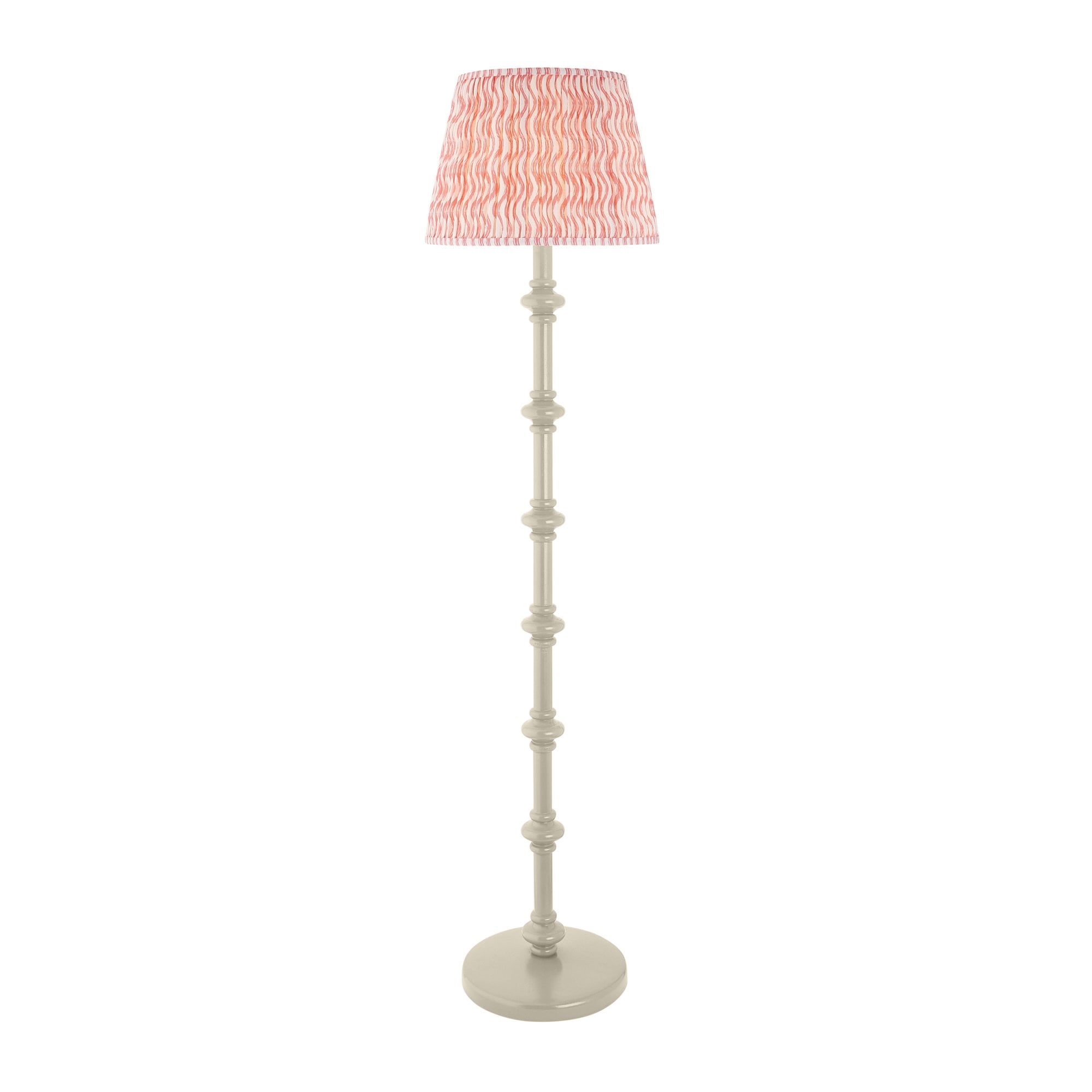 Endon Carnaby Satin Almond White Floor Lamp & Ripple 40cm Coral Pink Shade