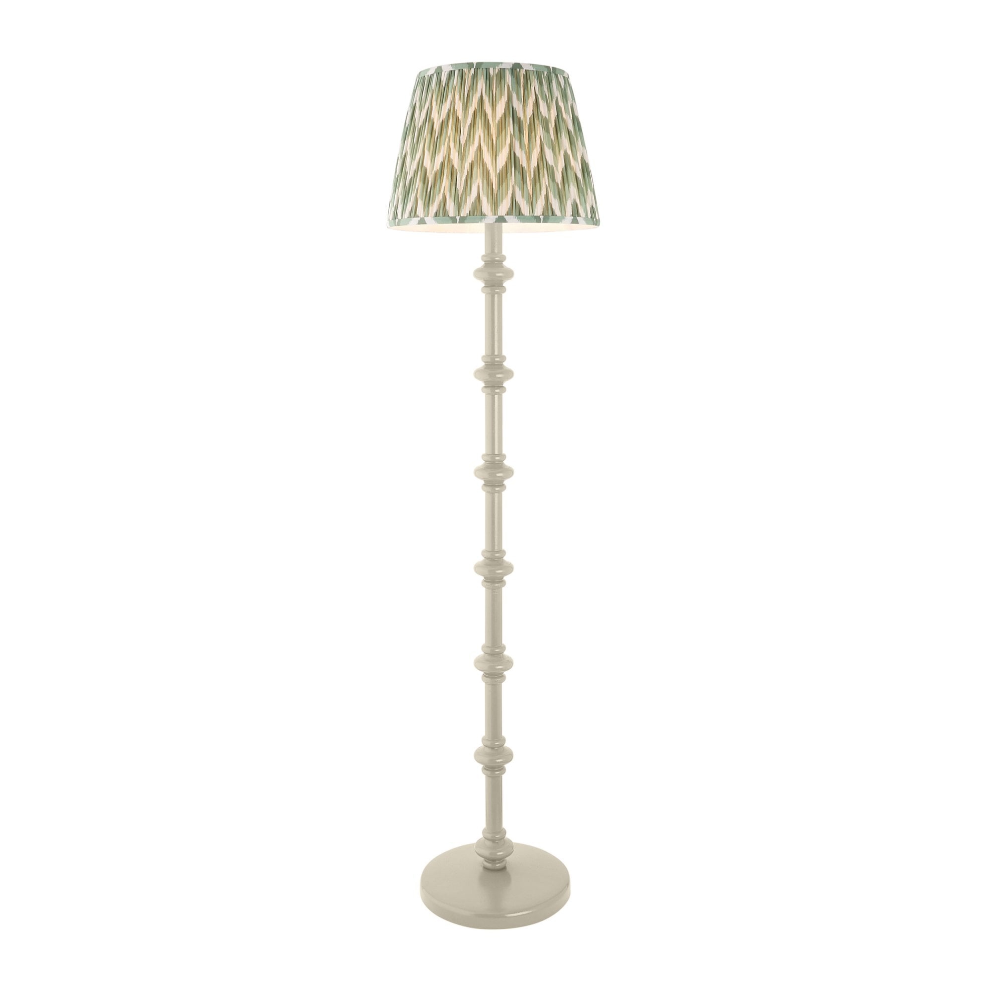 Endon Carnaby Satin Almond White Floor Lamp & Zigzag 40cm Cotswold Green Shade