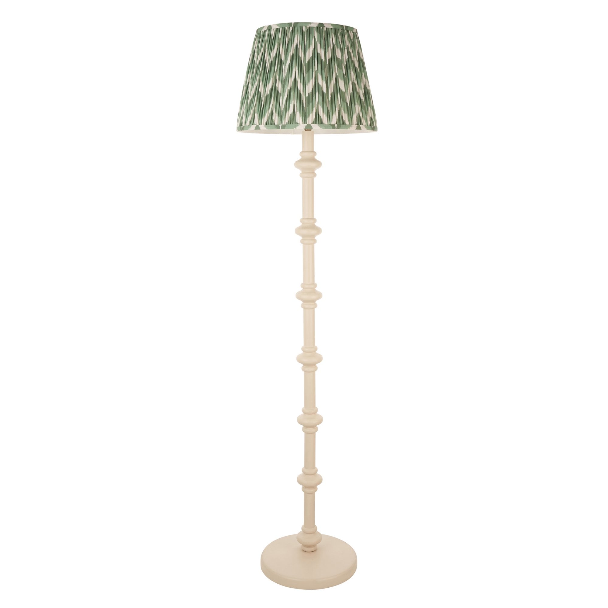 Endon Carnaby Satin Almond White Floor Lamp & Zigzag 40cm Cotswold Green Shade