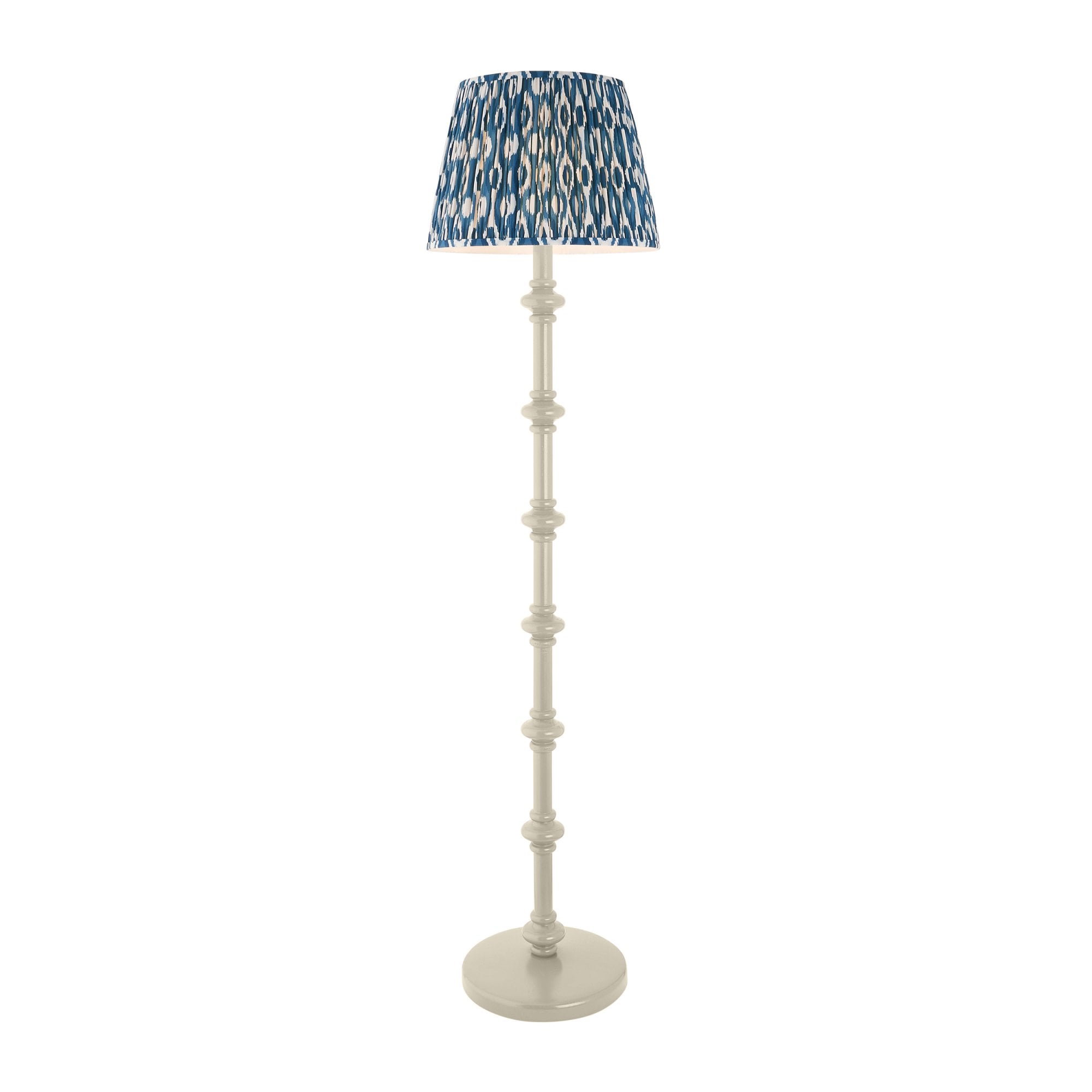 Endon Carnaby Satin Almond White Floor Lamp & Ikat 40cm Marlin Blue Shade