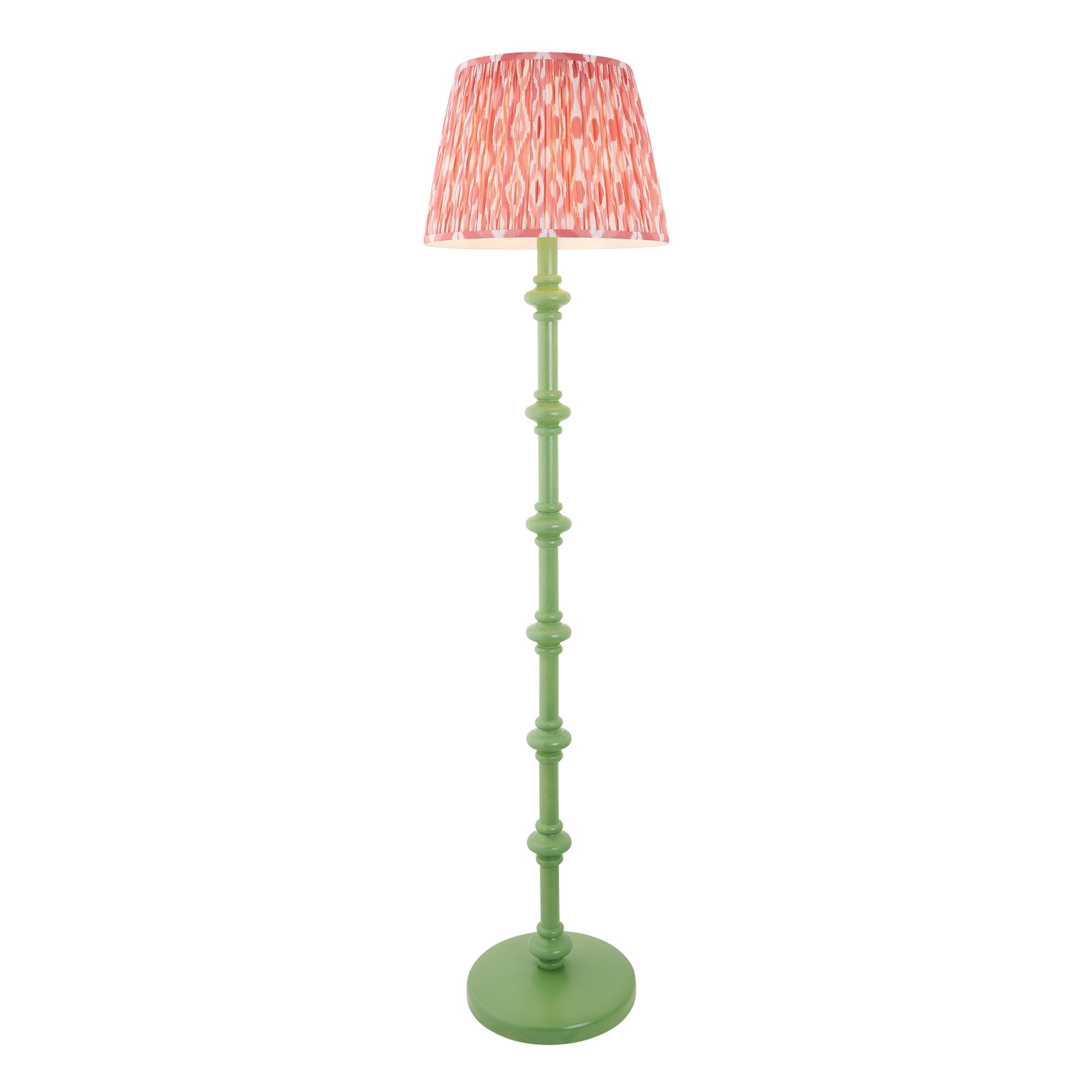 Endon Carnaby Satin Cotswold Green Floor Lamp & Ikat 40cm Coral Pink Shade