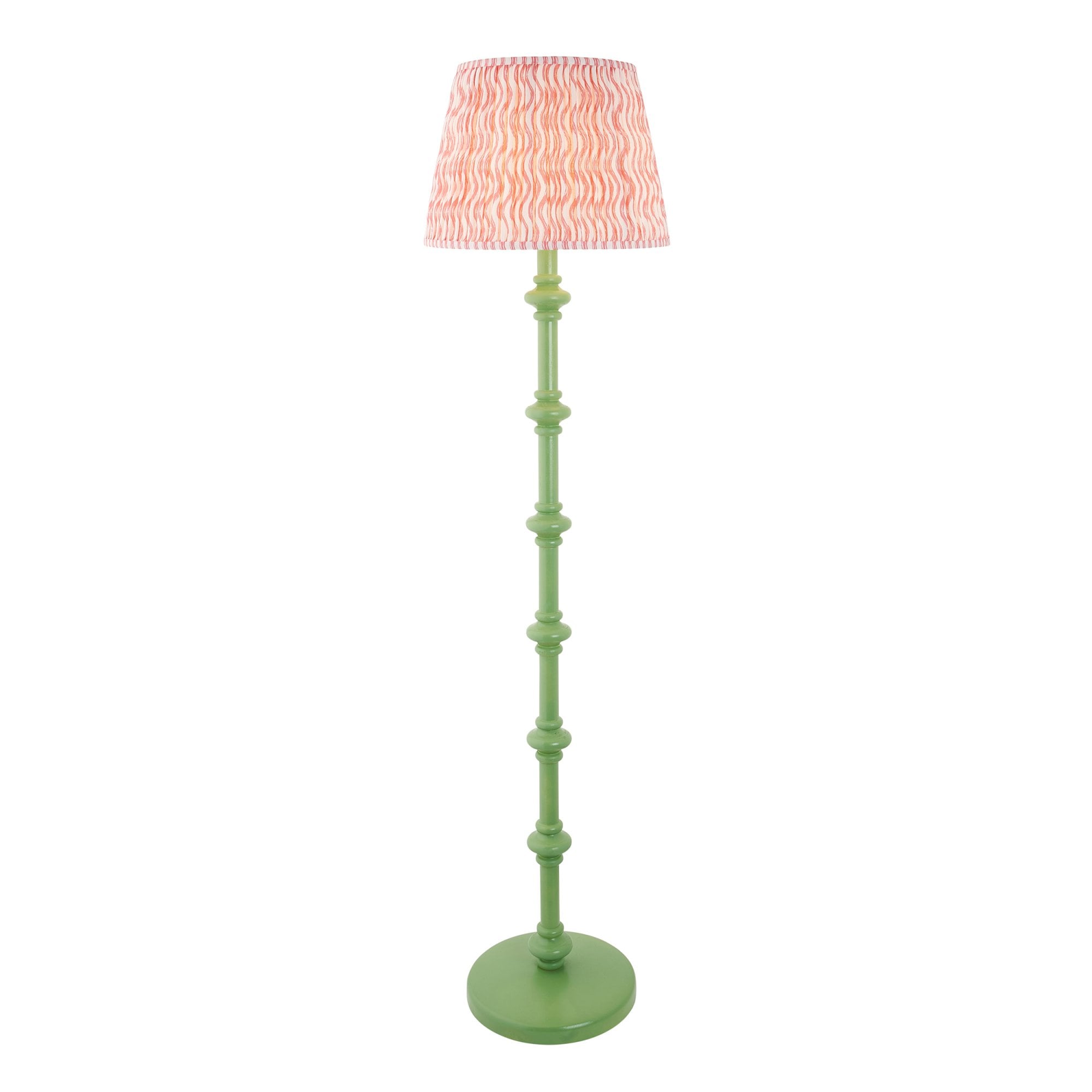Endon Carnaby Satin Cotswold Green Floor Lamp & Ripple 40cm Coral Pink Shade
