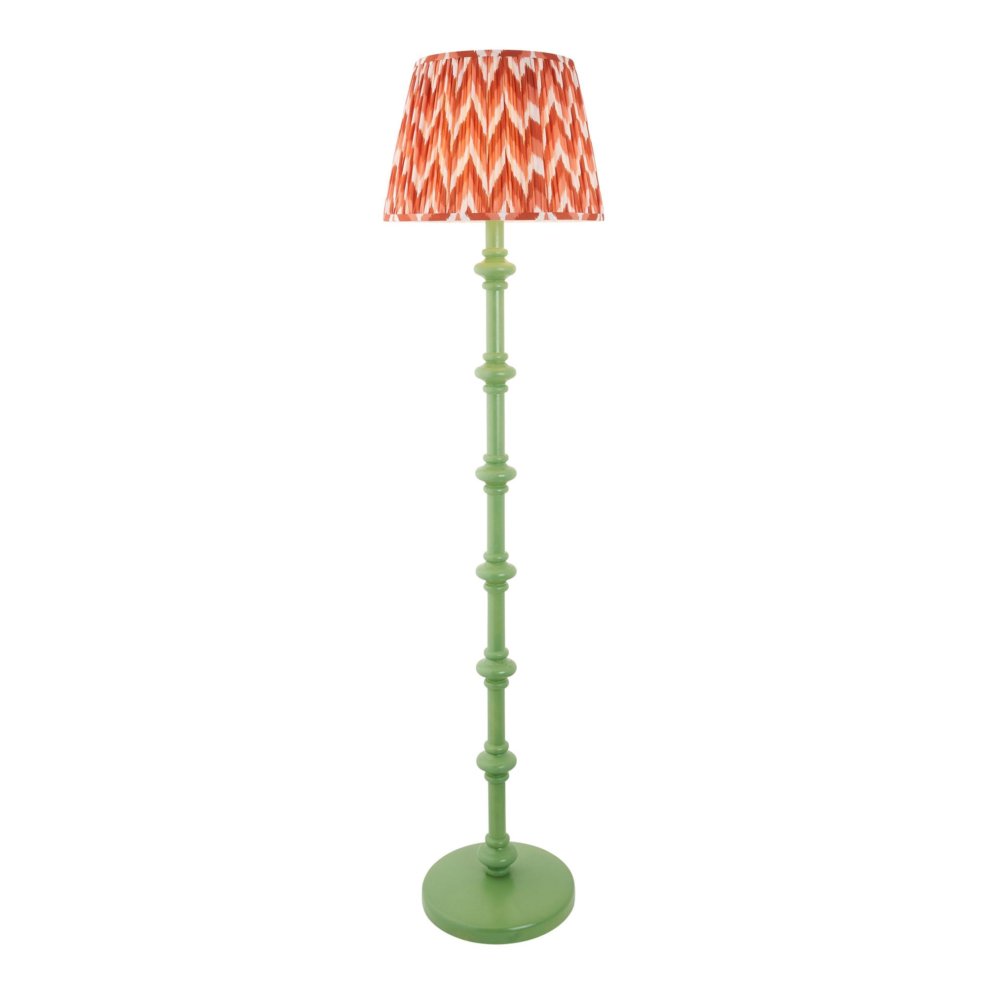 Endon Carnaby Satin Cotswold Green Floor Lamp & Zigzag 40cm Apricot Orange Shade