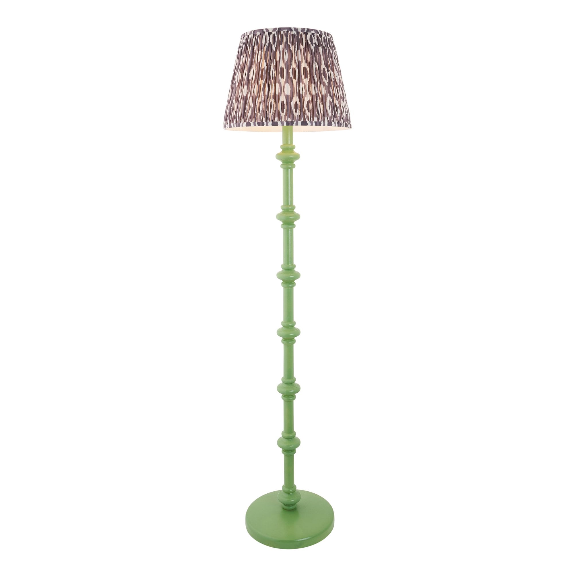 Endon Carnaby Satin Cotswold Green Floor Lamp & Ikat 40cm Pearl Grey Shade