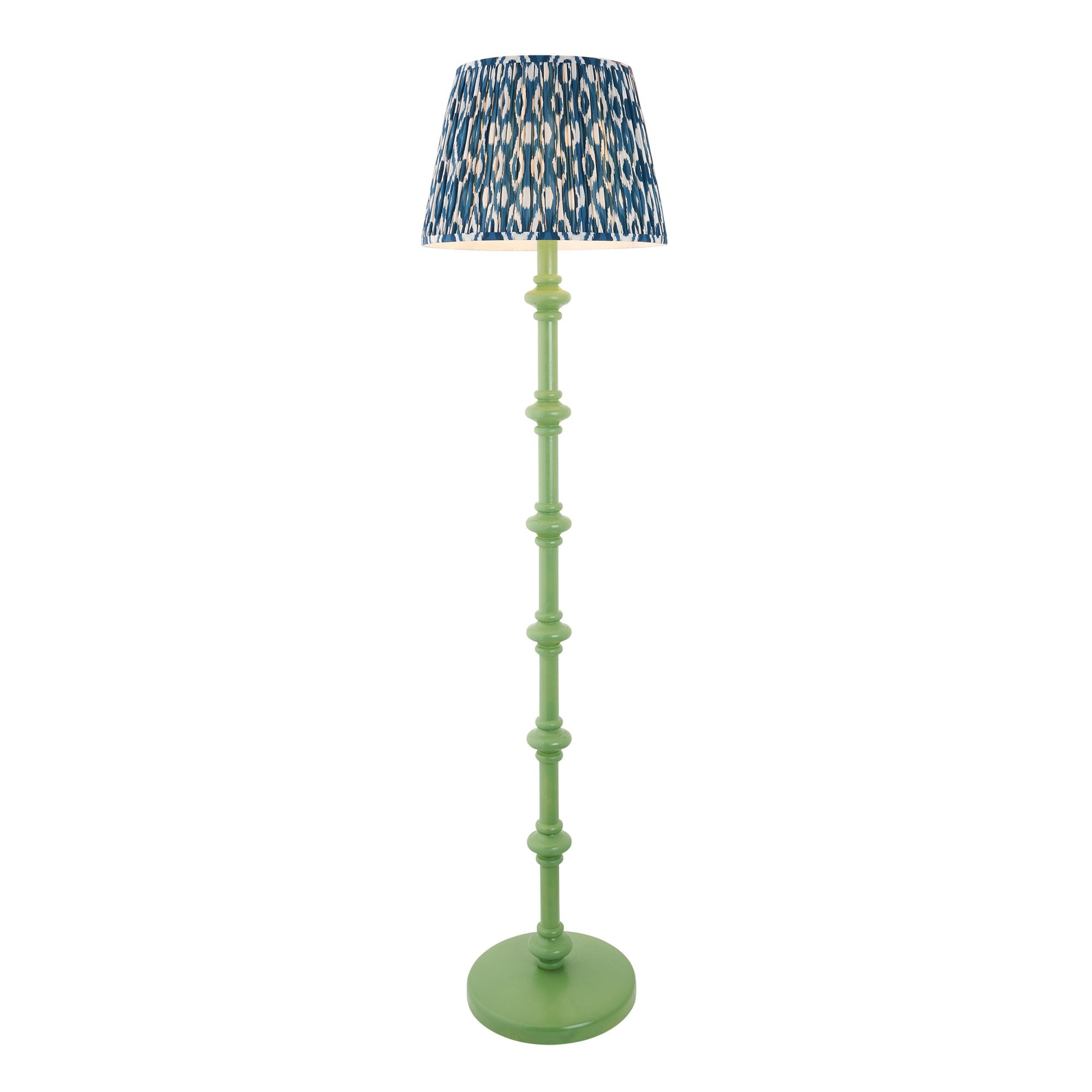 Endon Carnaby Satin Cotswold Green Floor Lamp & Ikat 40cm Marlin Blue Shade