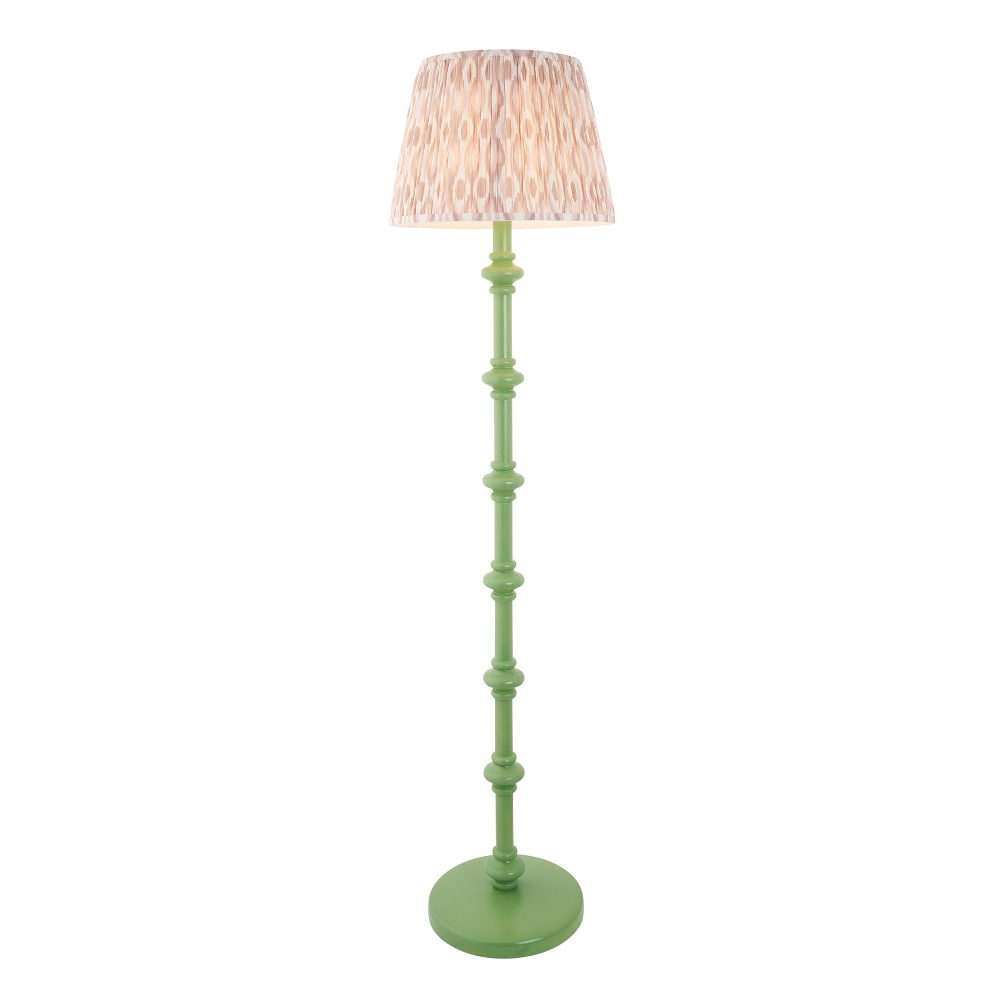 Endon Carnaby Satin Cotswold Green Floor Lamp & Ikat 40cm Neutral Shade