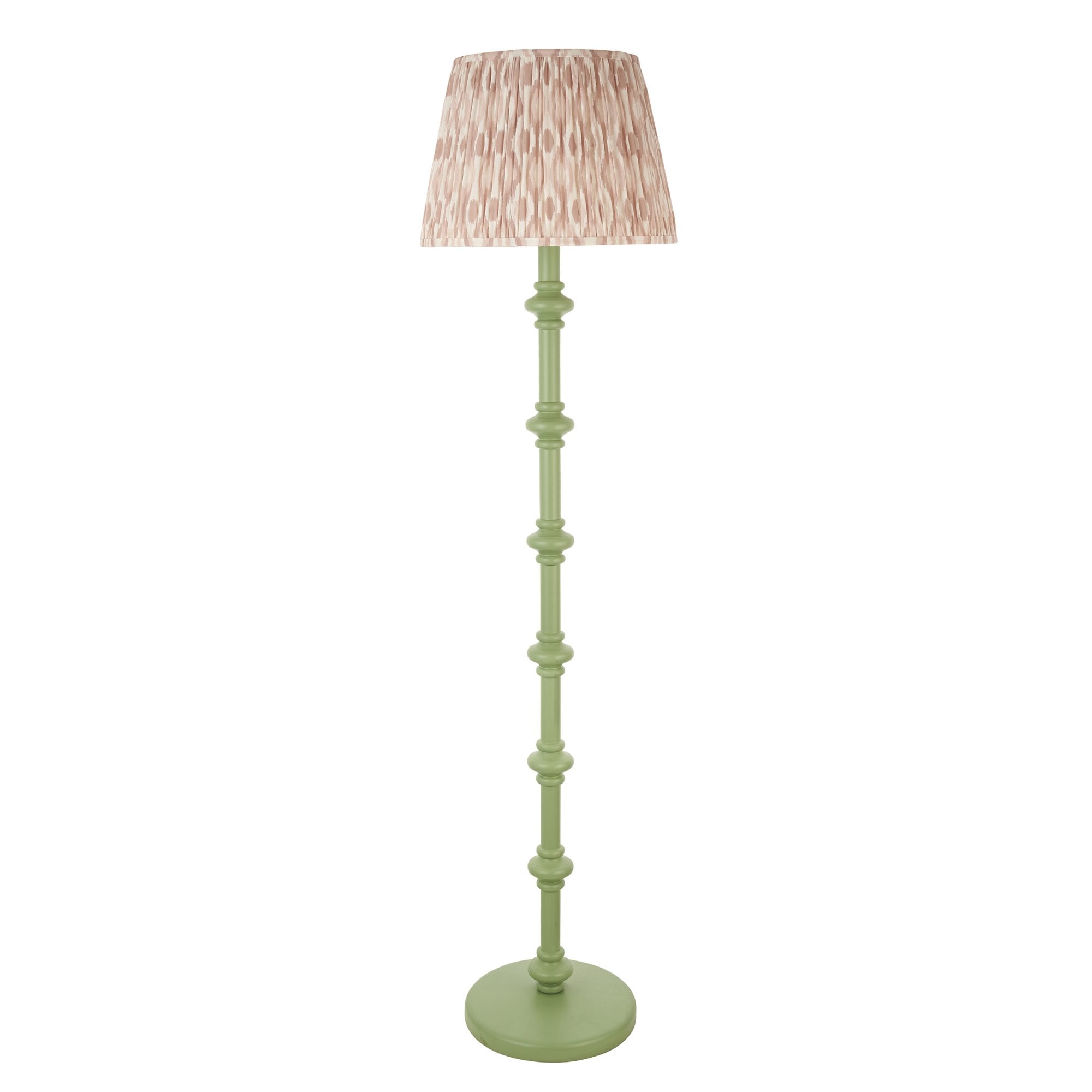 Endon Carnaby Satin Cotswold Green Floor Lamp & Ikat 40cm Neutral Shade
