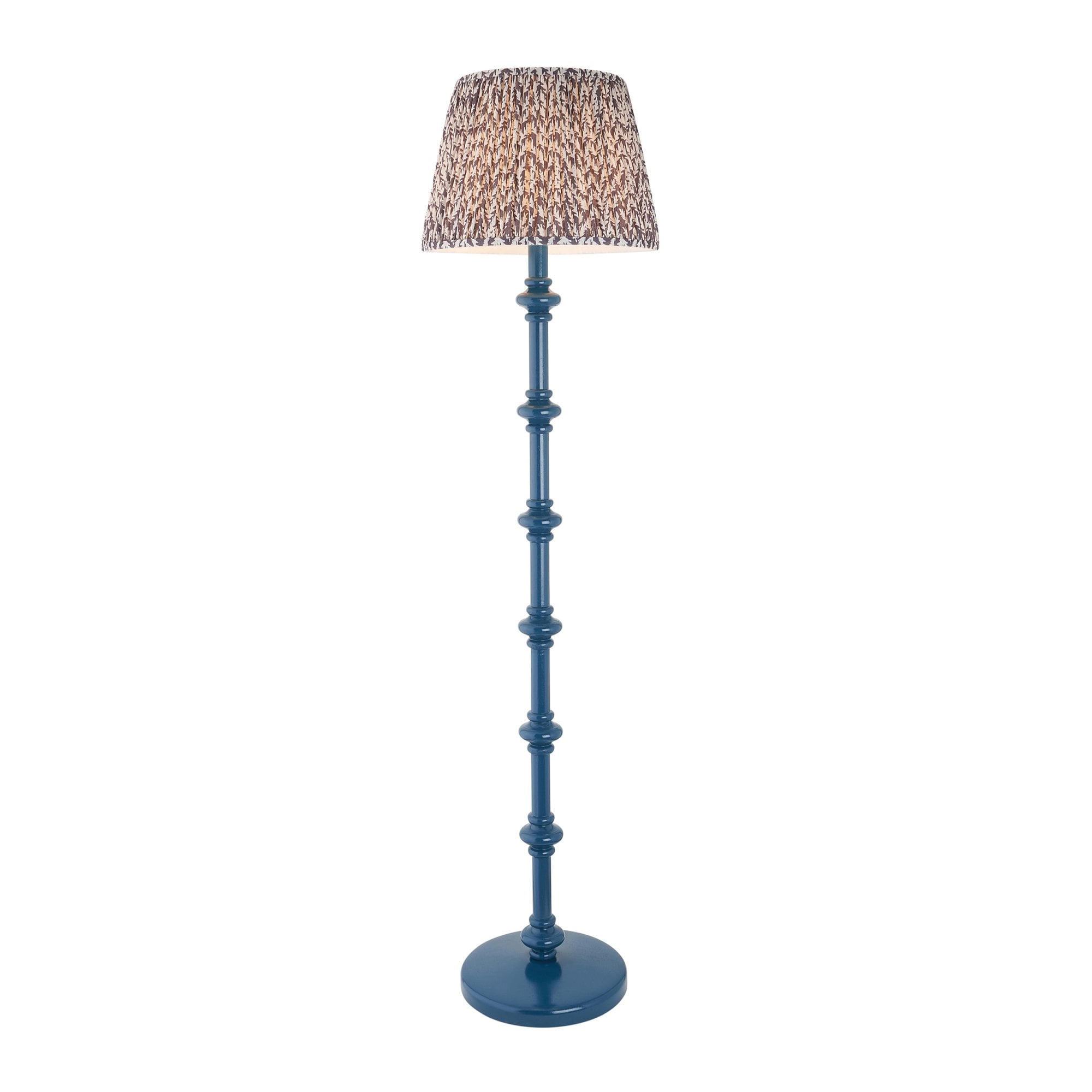 Endon Carnaby Satin Marlin Blue Floor Lamp & Leaf 40cm Pearl Grey Shade