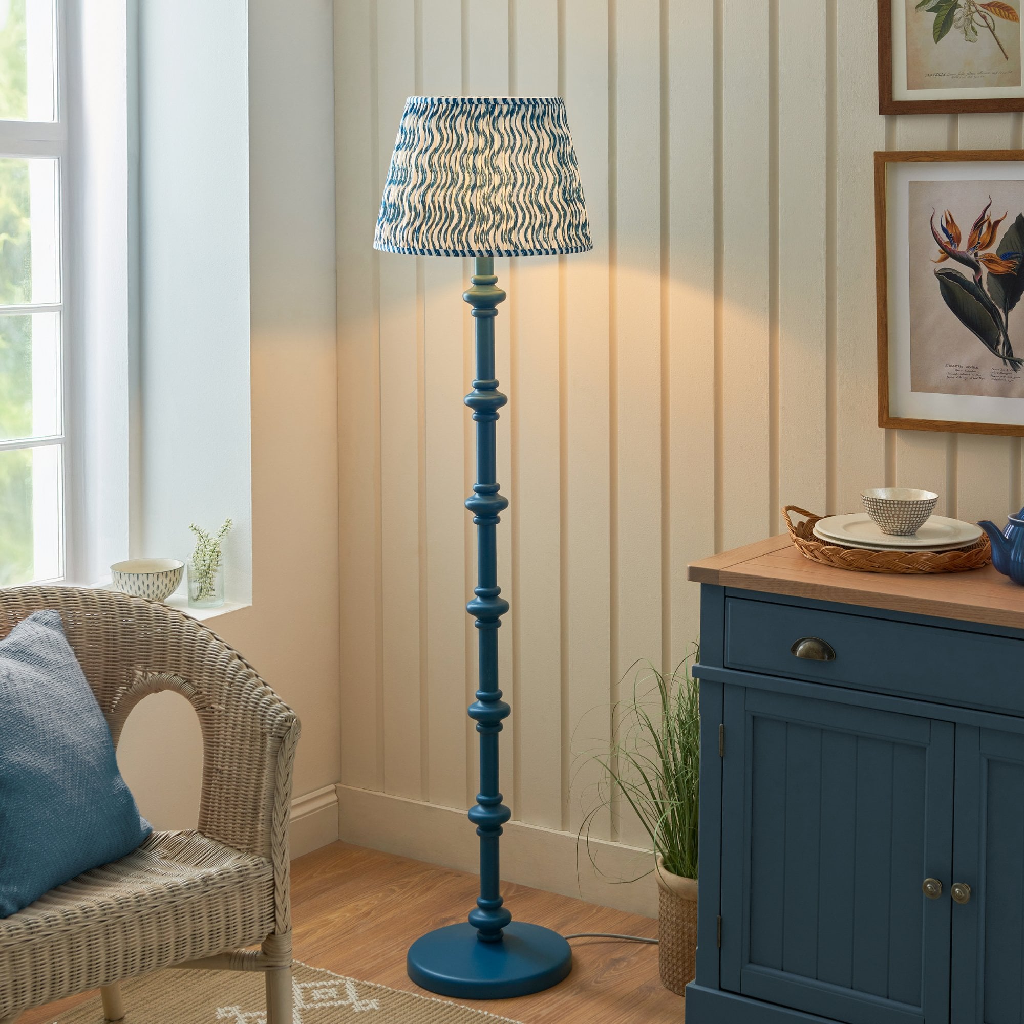 Endon Carnaby Satin Marlin Blue Floor Lamp & Ripple 40cm Marlin Blue Shade