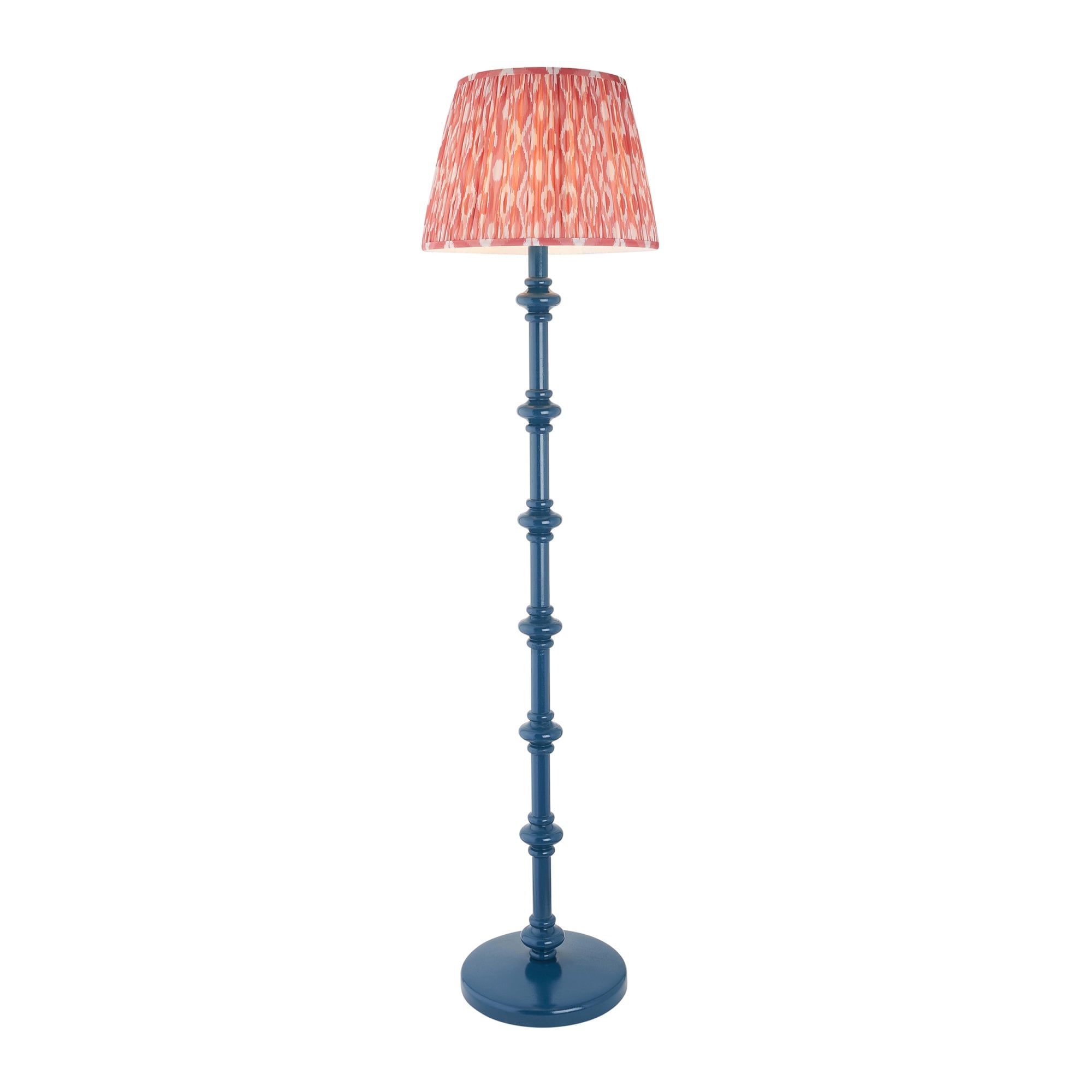 Endon Carnaby Satin Marlin Blue Floor Lamp & Ikat 40cm Coral Pink Shade