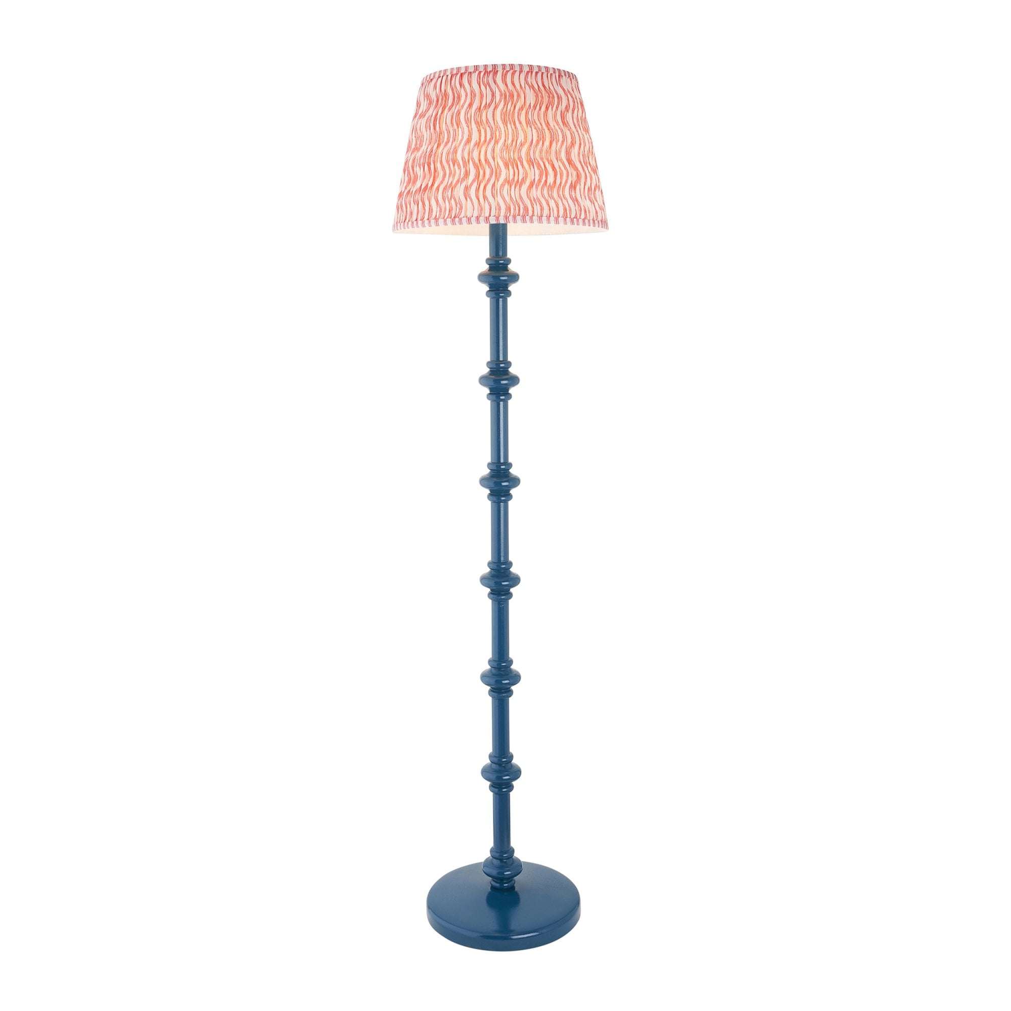 Endon Carnaby Satin Marlin Blue Floor Lamp & Ripple 40cm Coral Pink Shade