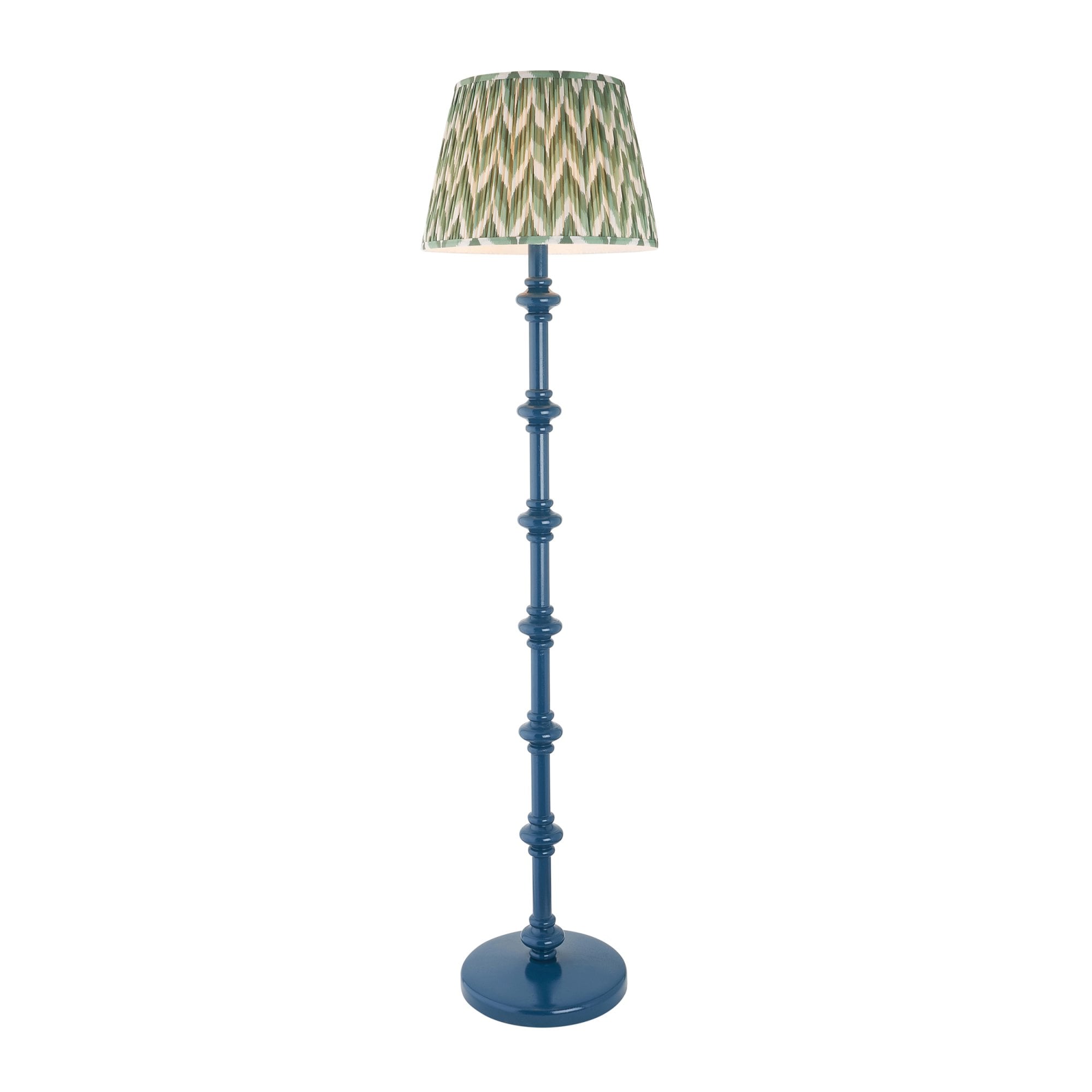 Endon Carnaby Satin Marlin Blue Floor Lamp & Zigzag 40cm Cotswold Green Shade