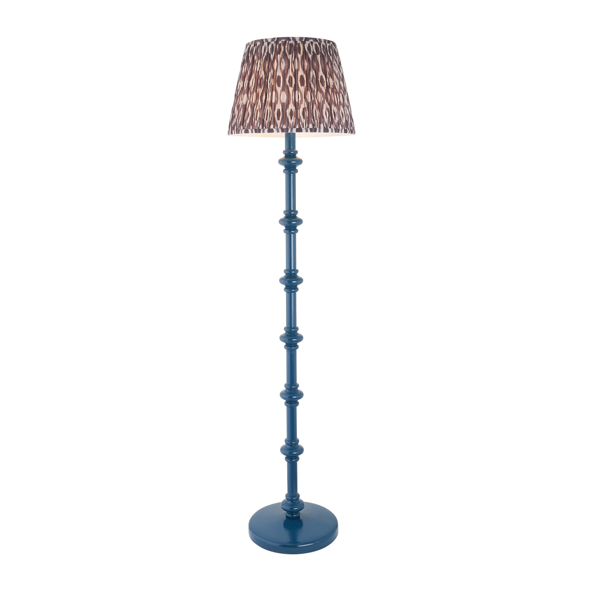 Endon Carnaby Satin Marlin Blue Floor Lamp & Ikat 40cm Pearl Grey Shade