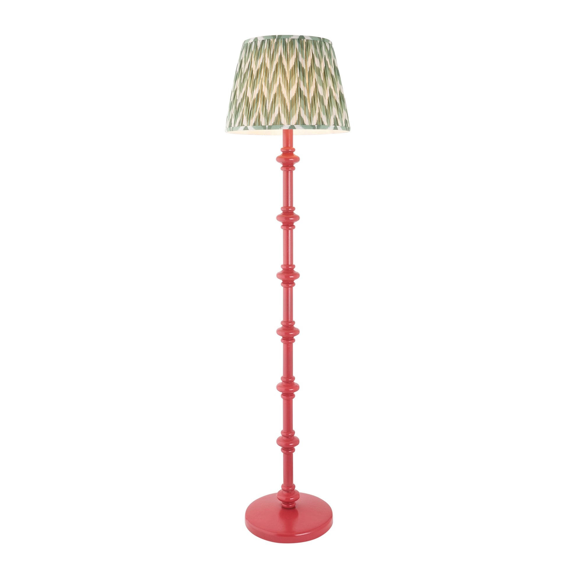 Endon Carnaby Satin Pink Clay Floor Lamp & Zigzag 40cm Cotswold Green Shade
